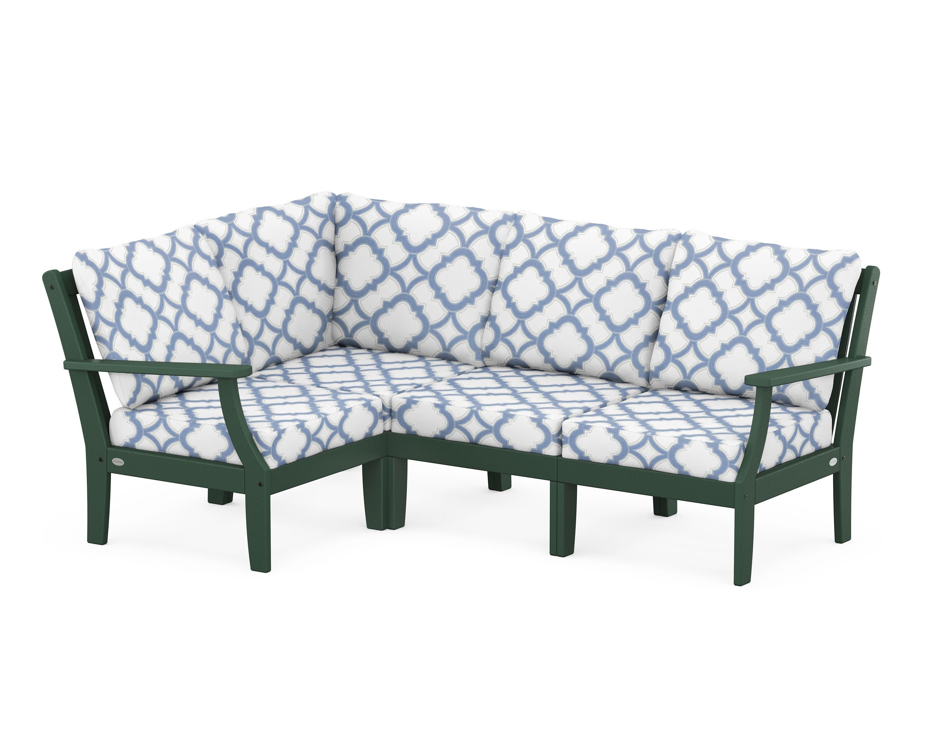 Braxton Modular 4-Piece Deep Seating Set in Green / Trellis Sky Blue