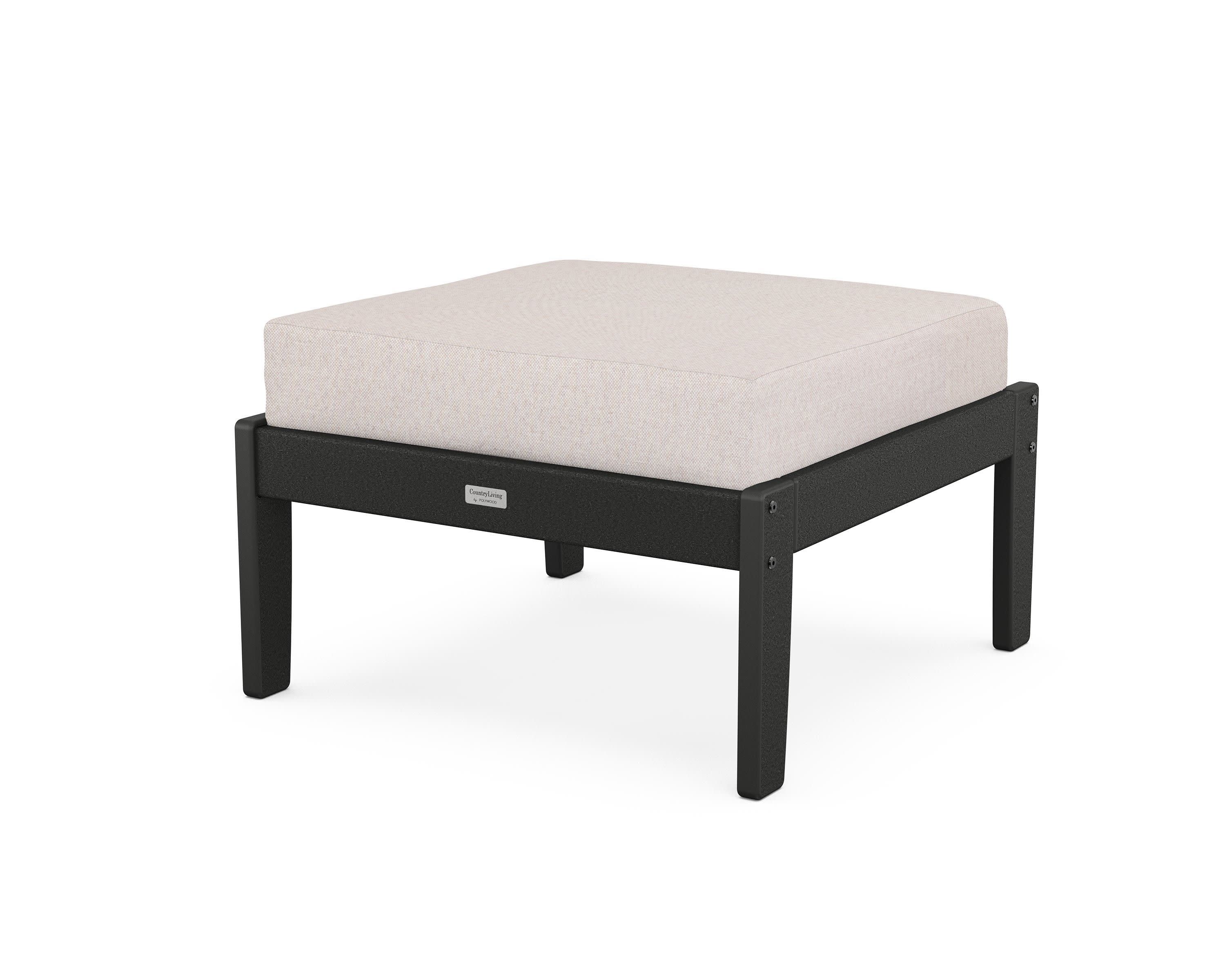 Cottage Deep Seating Ottoman in Black / Dune Burlap