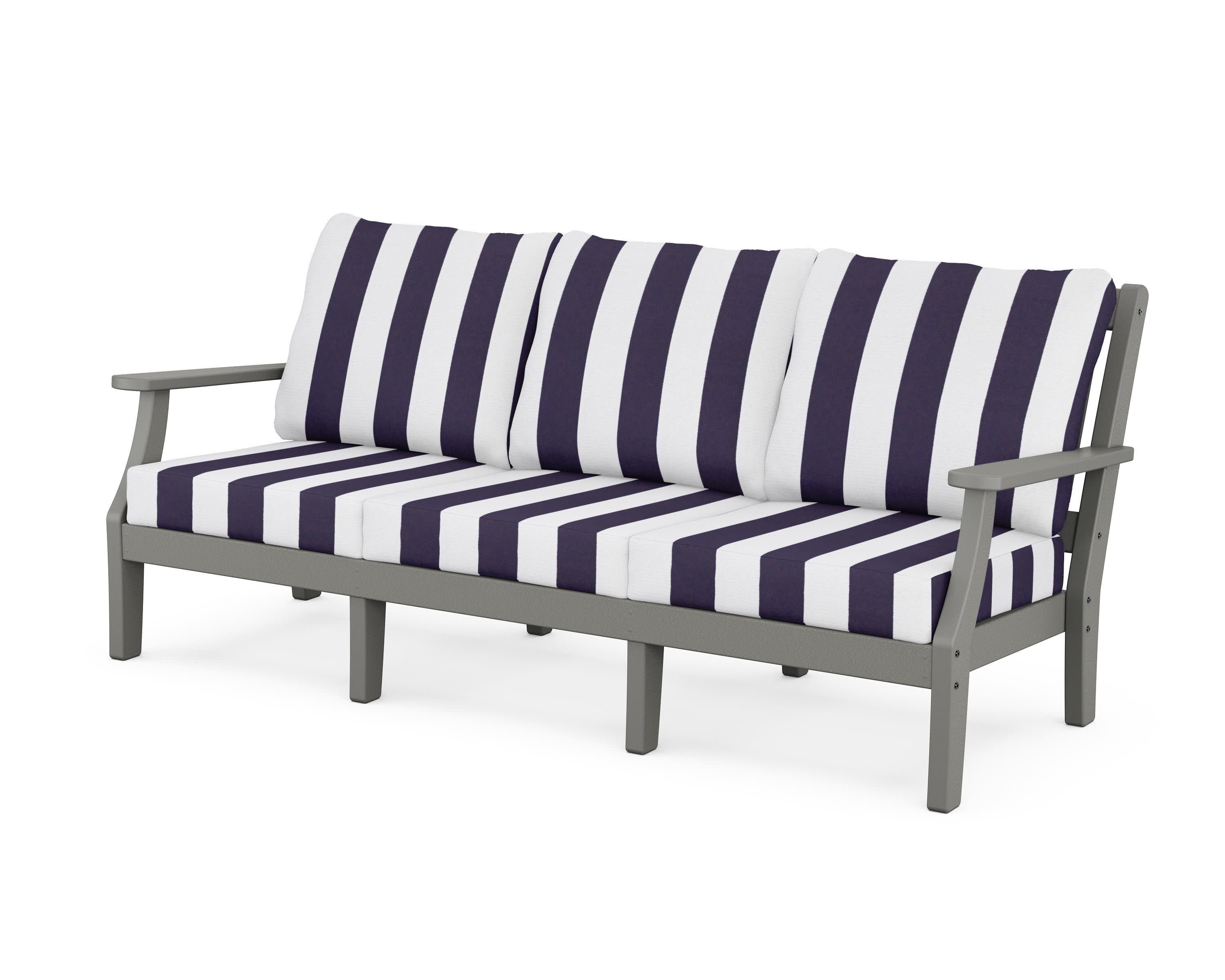 Chinoiserie Deep Seating Sofa in Slate Grey / Cabana Stripe Navy
