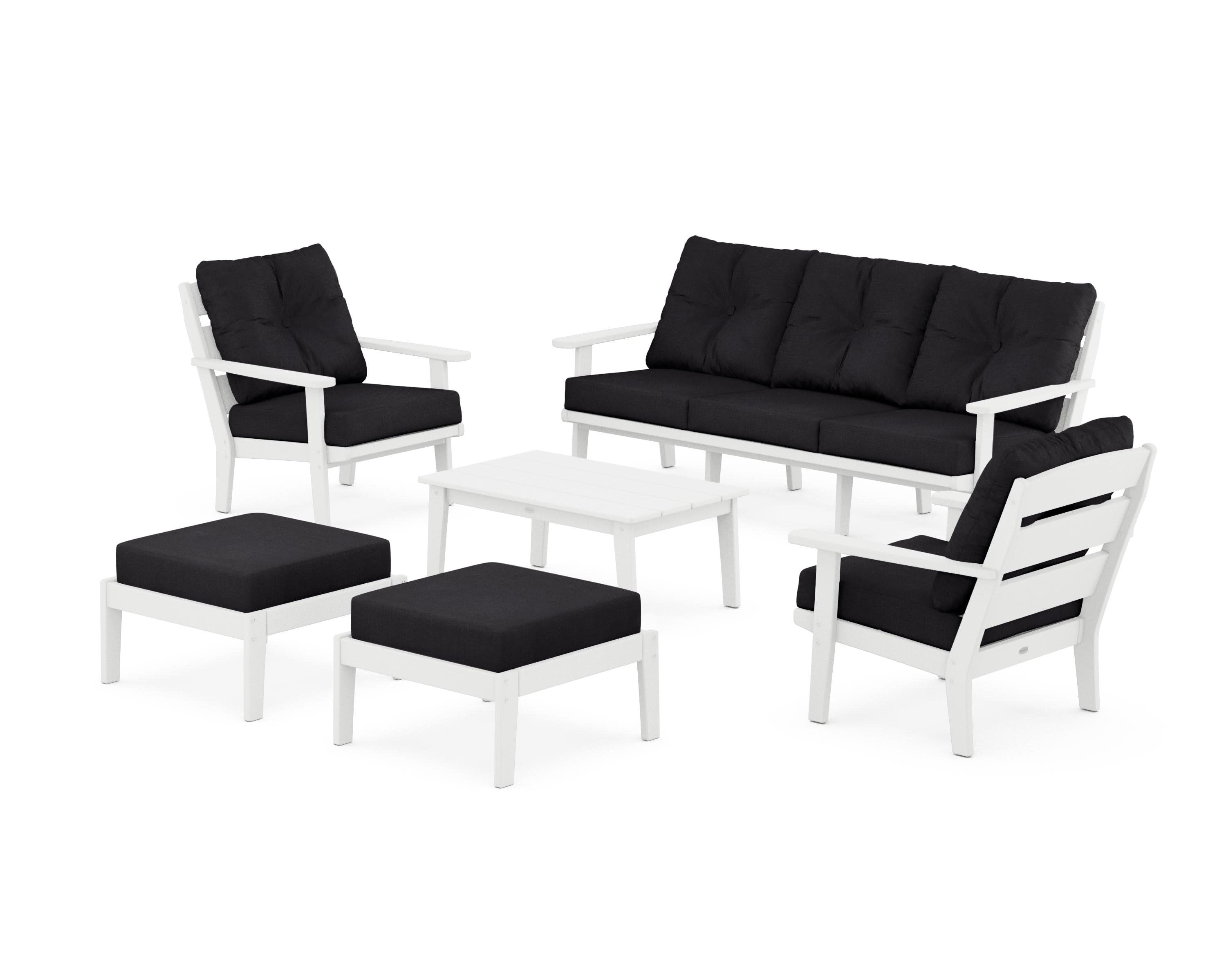 Lakeside 6-Piece Lounge Sofa Set in White / Midnight Linen