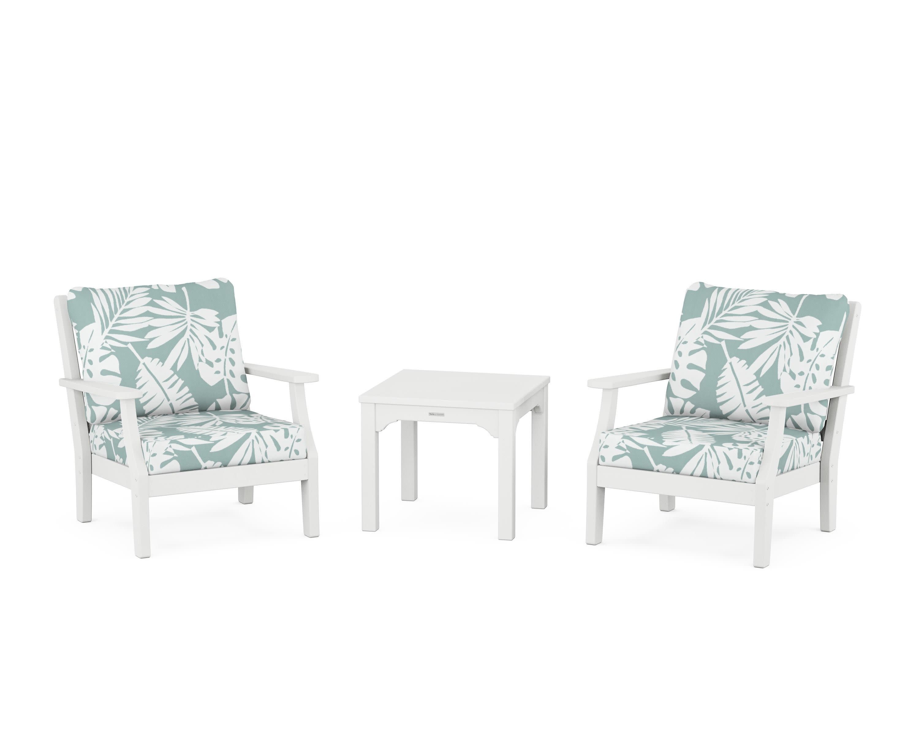 Chinoiserie 3-Piece Deep Seating Set in White / Leaf Glacier Spa