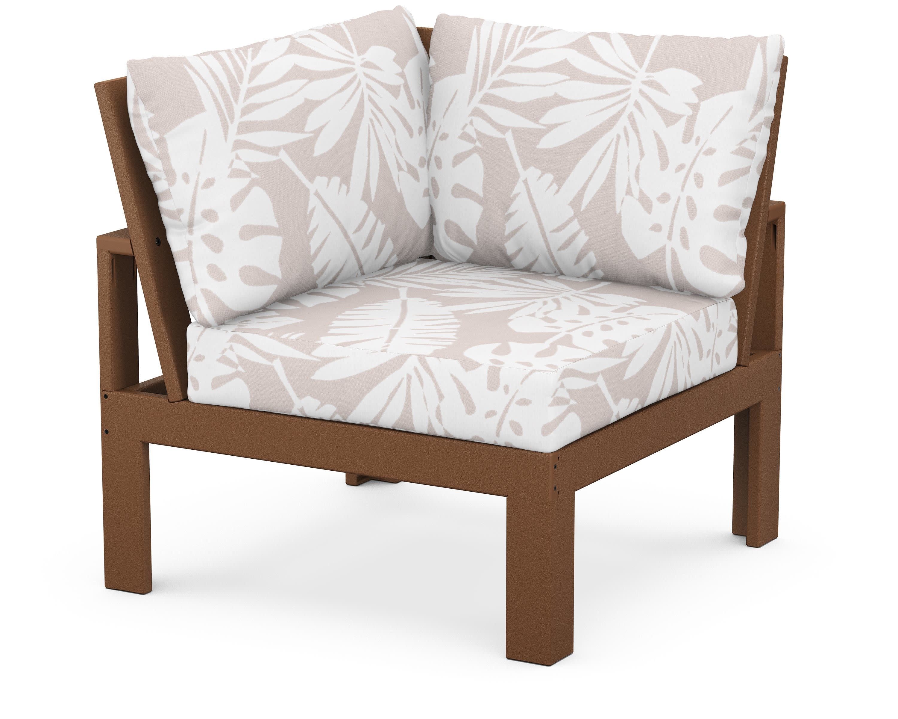 Modular Corner Chair in Teak / Leaf Dune Burlap