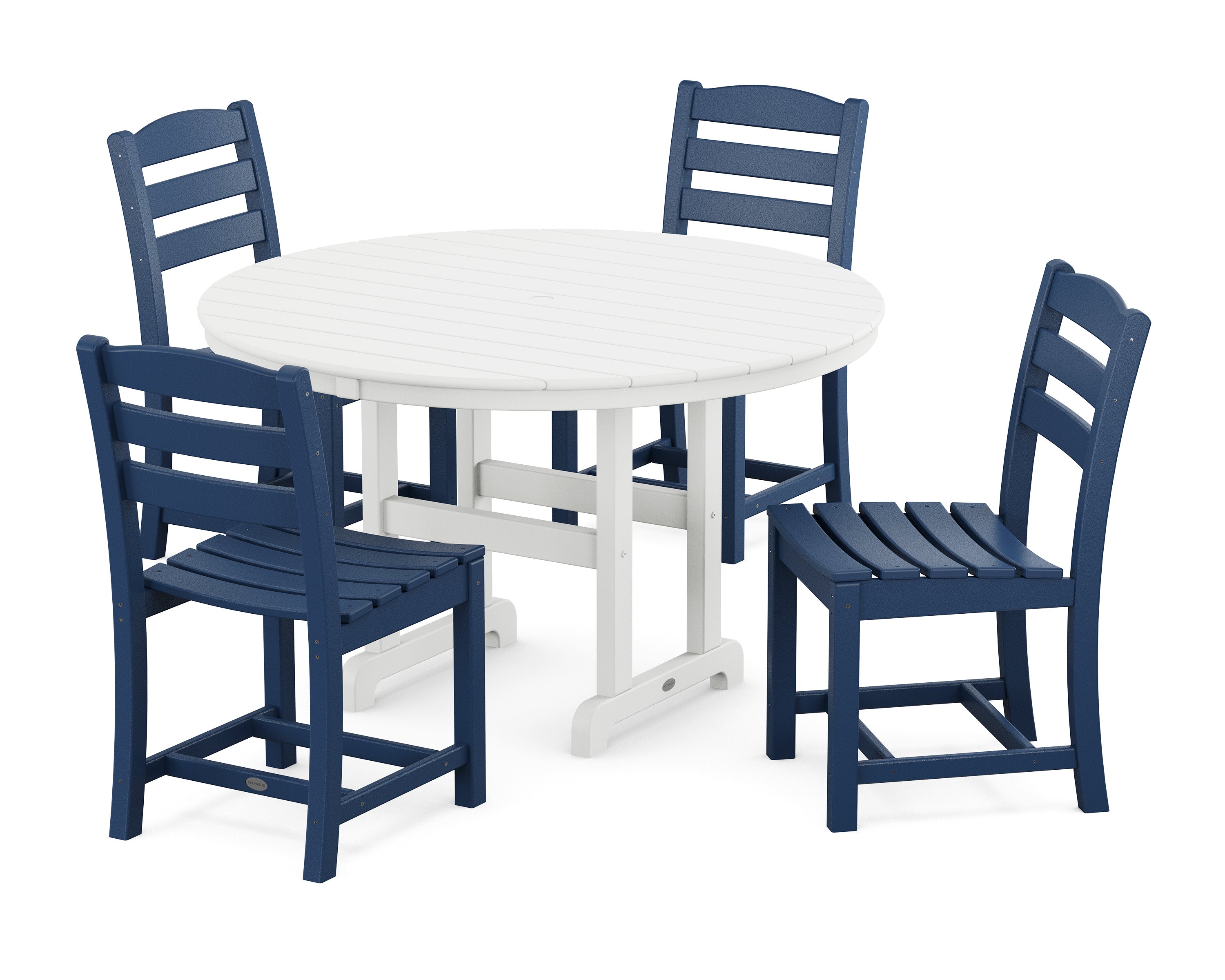 La Casa Caf Side Chair 5-Piece Round Farmhouse Dining Set in Navy / White