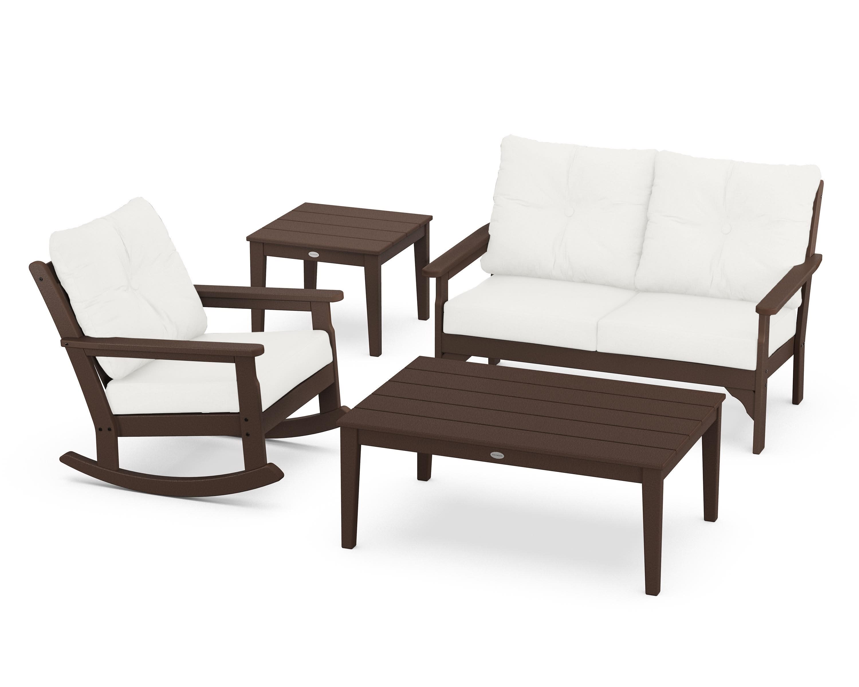 Vineyard 4-Piece Deep Seating Rocker Set in Mahogany / Natural Linen
