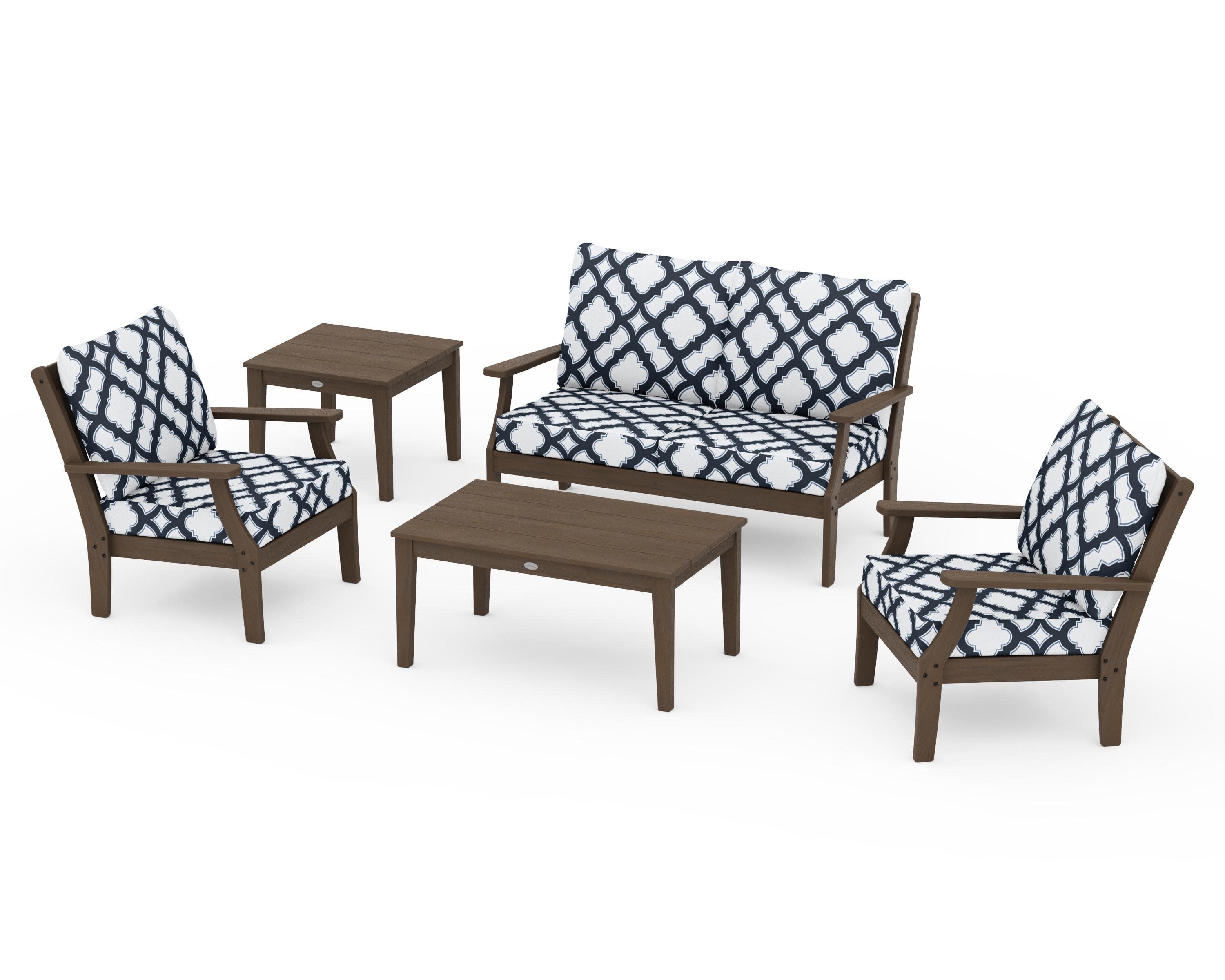 Braxton 5-Piece Deep Seating Set in Kona / Trellis Marine Indigo
