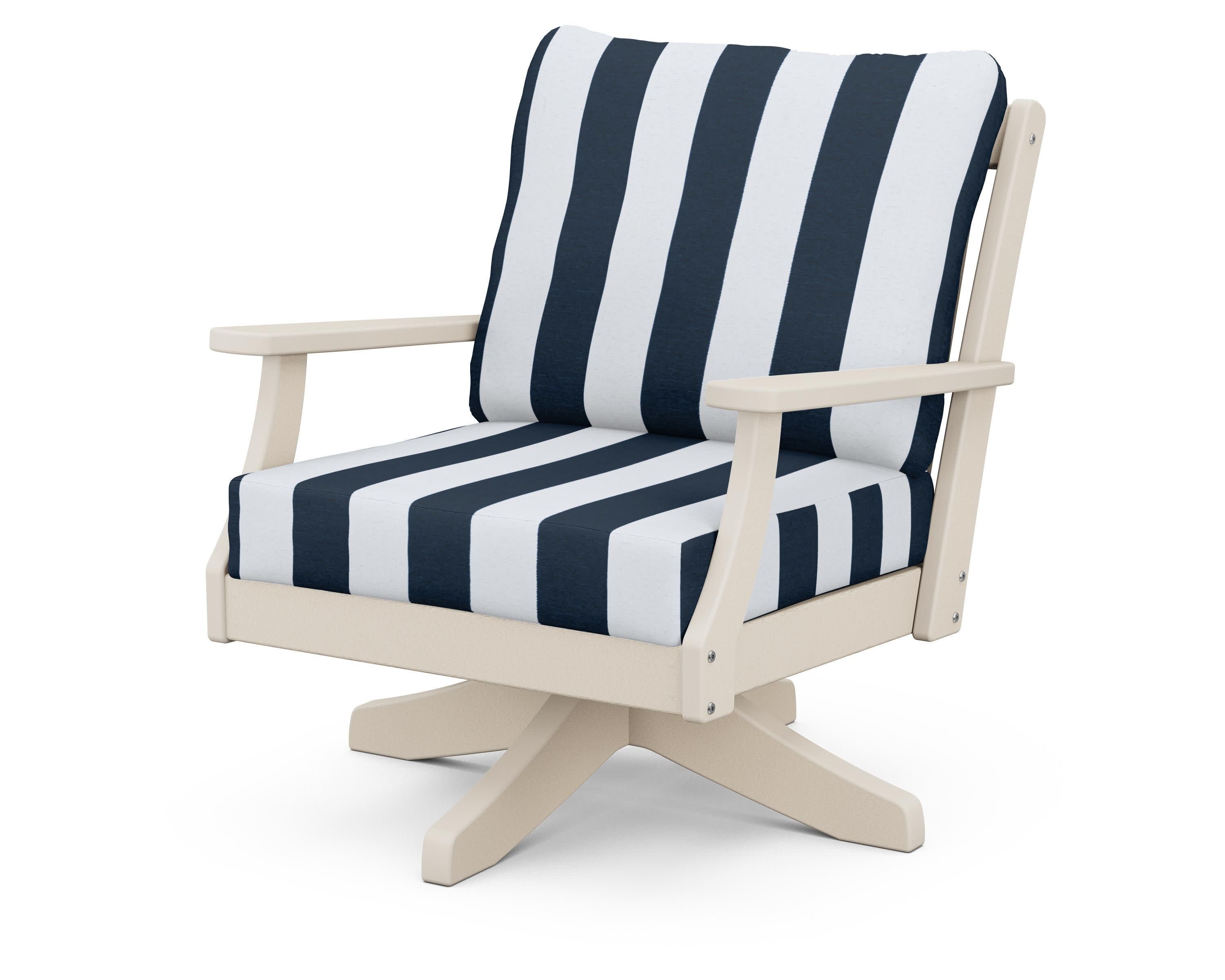 Braxton Deep Seating Swivel Chair in Sand / Cabana Stripe Marine Indigo