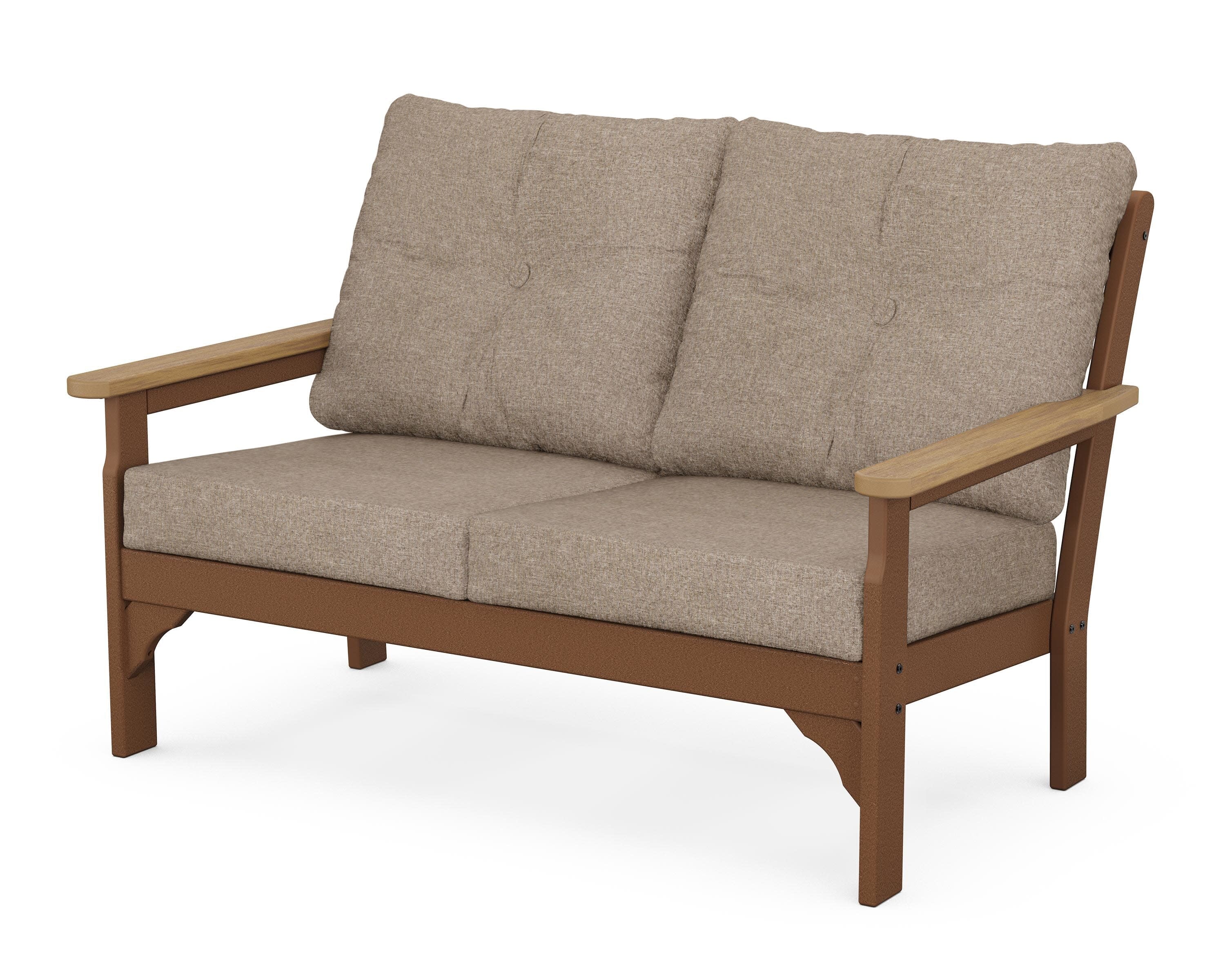 Vineyard Deep Seating Loveseat in Teak / Natural / Spiced Burlap