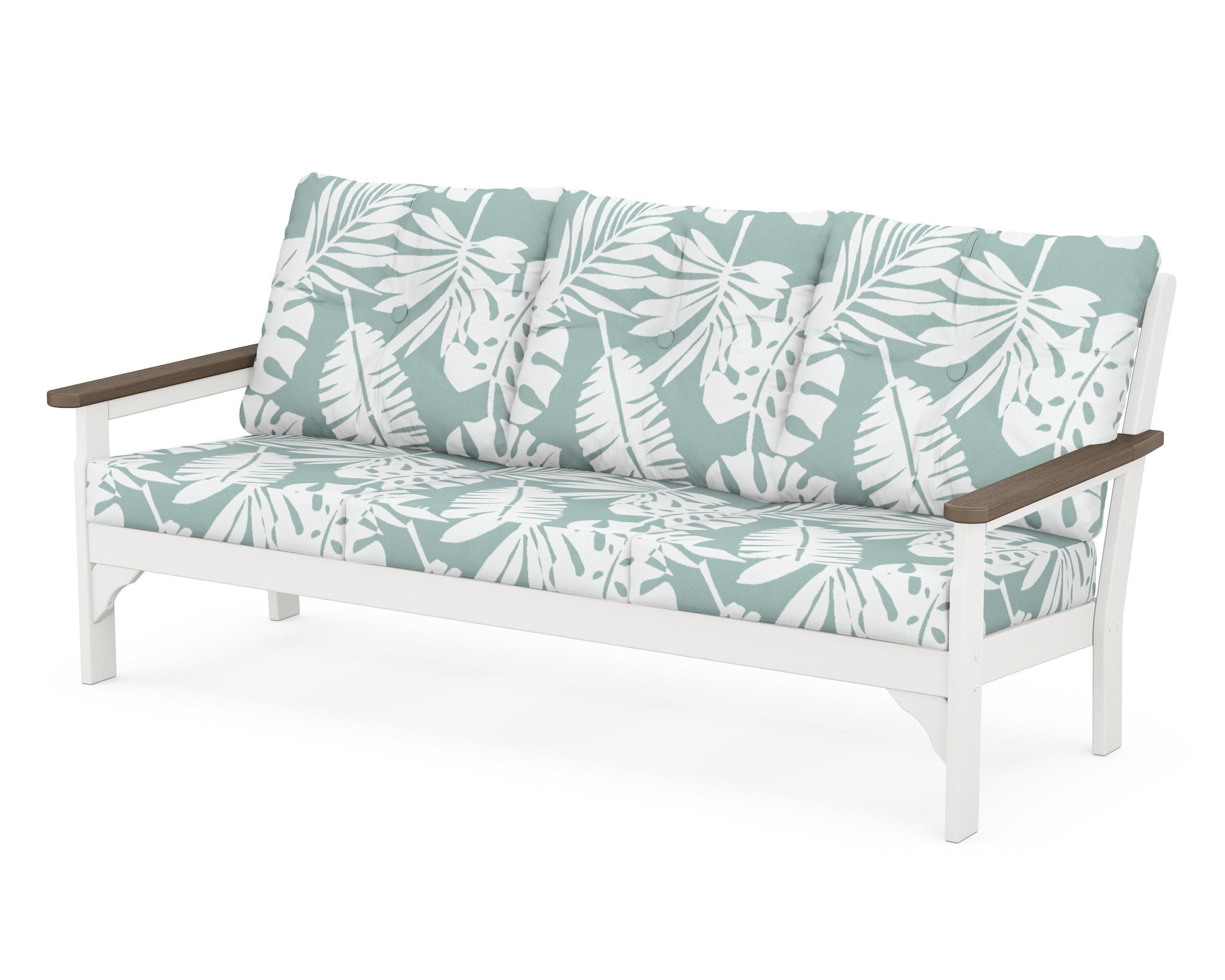 Vineyard Deep Seating Sofa in White / Kona / Leaf Glacier Spa