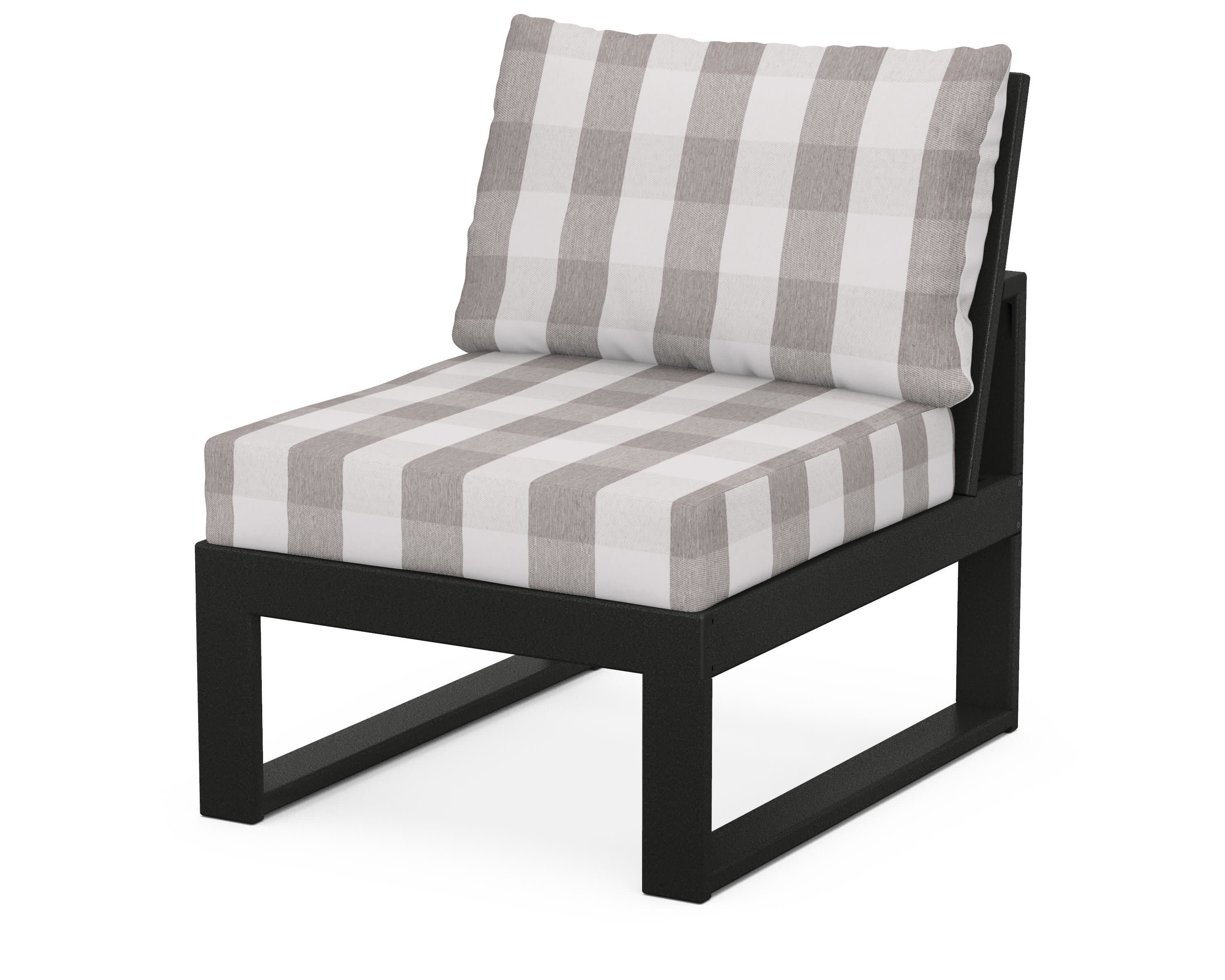 Modular Armless Chair in Black / Buffalo Plaid Grey Mist