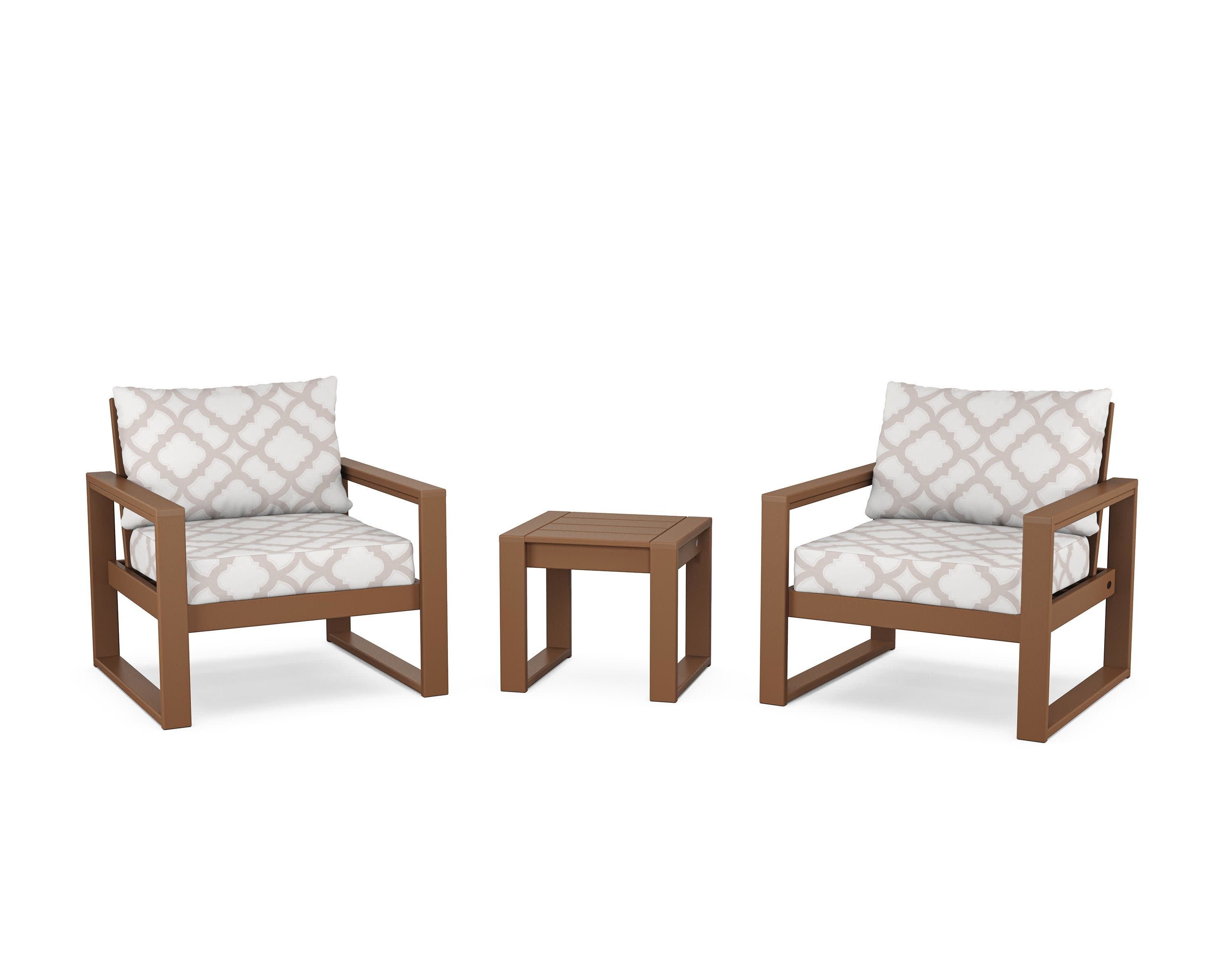 EDGE Sectional 3-Piece Deep Seating Set in Teak / Trellis Dune Burlap