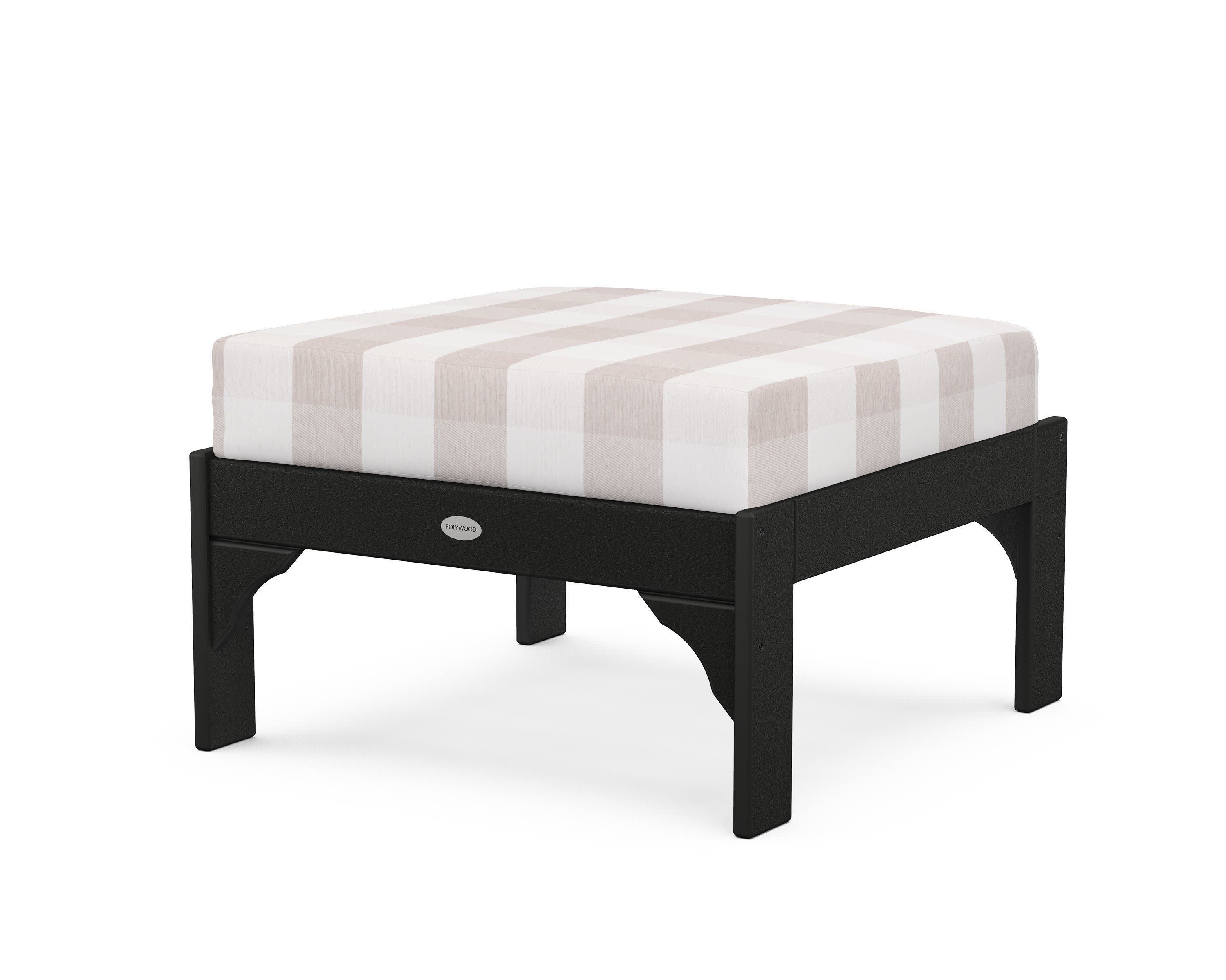 Vineyard Deep Seating Ottoman in Black / Buffalo Plaid Dune Burlap