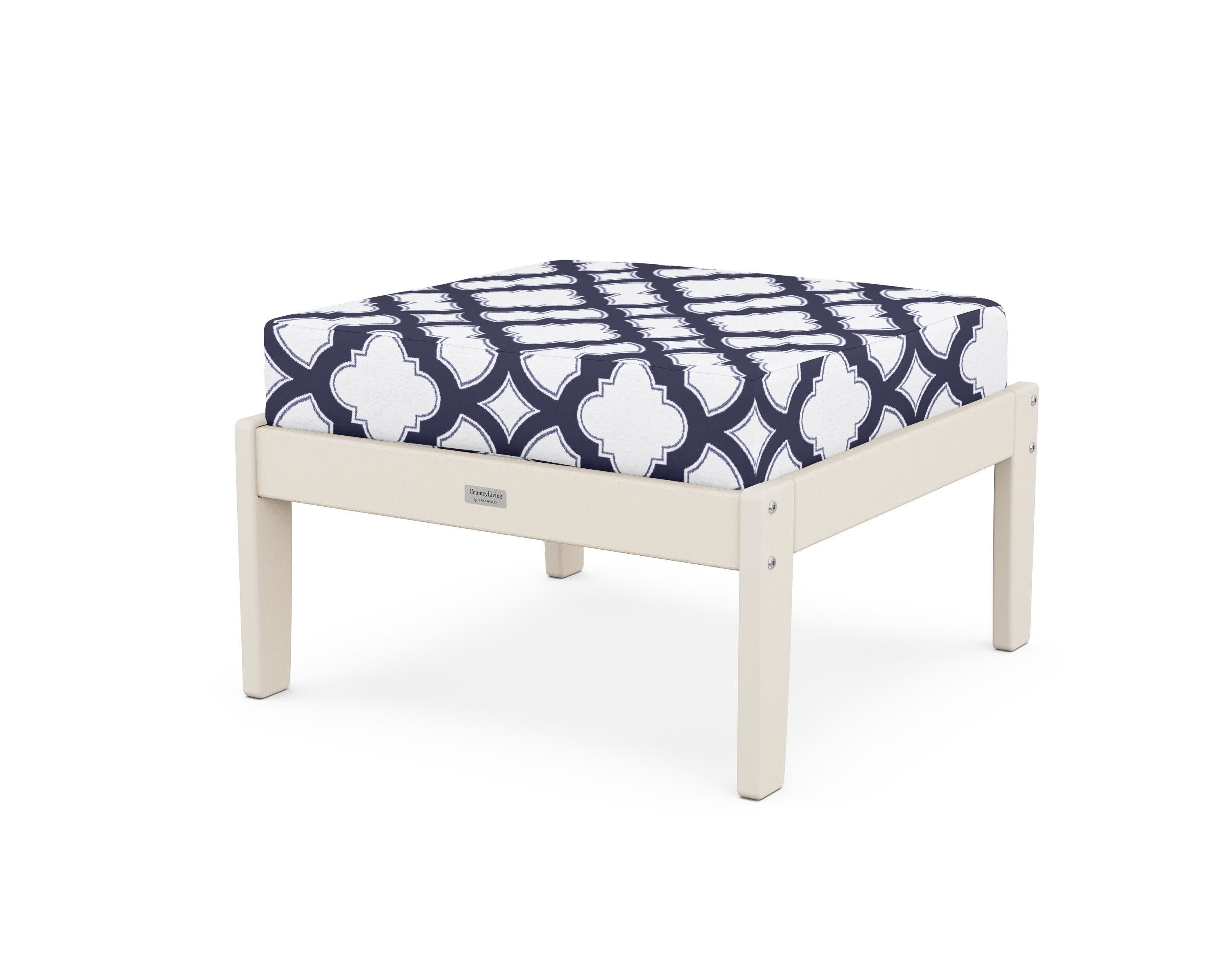 Cottage Deep Seating Ottoman in Sand / Trellis Navy