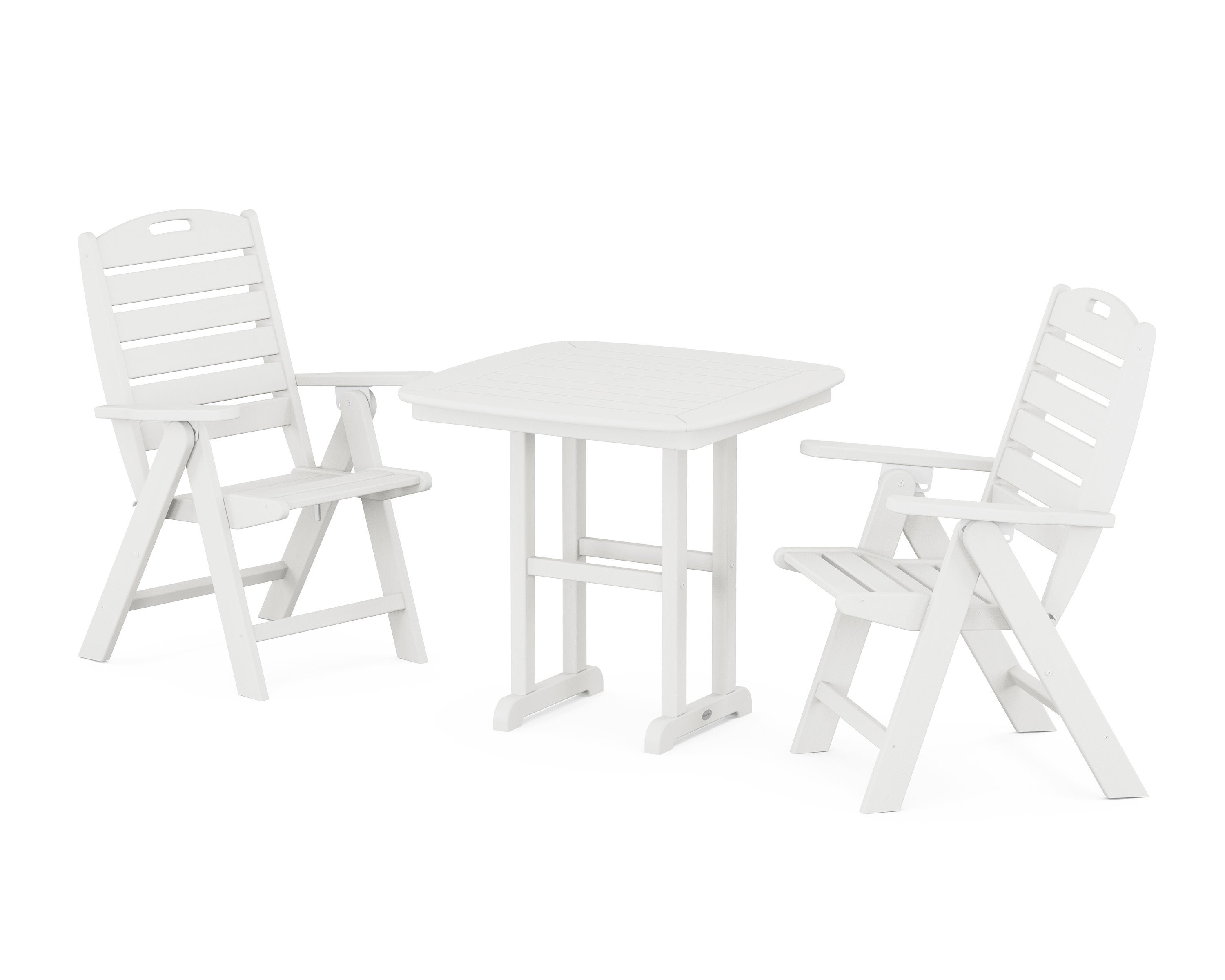Nautical Folding Highback Chair 3-Piece Dining Set in Vintage White