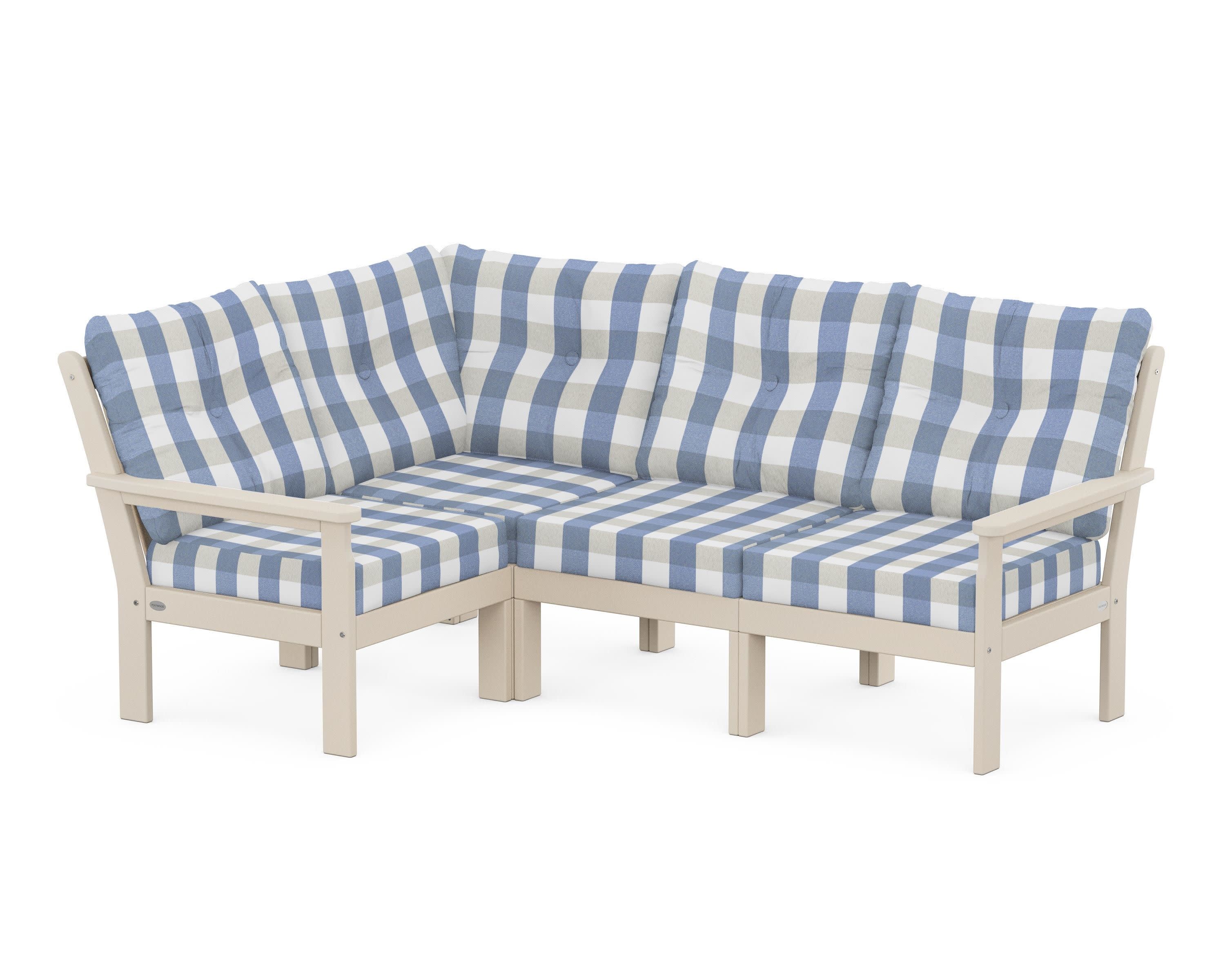 Vineyard 4-Piece Sectional in Sand / Buffalo Plaid Sky Blue