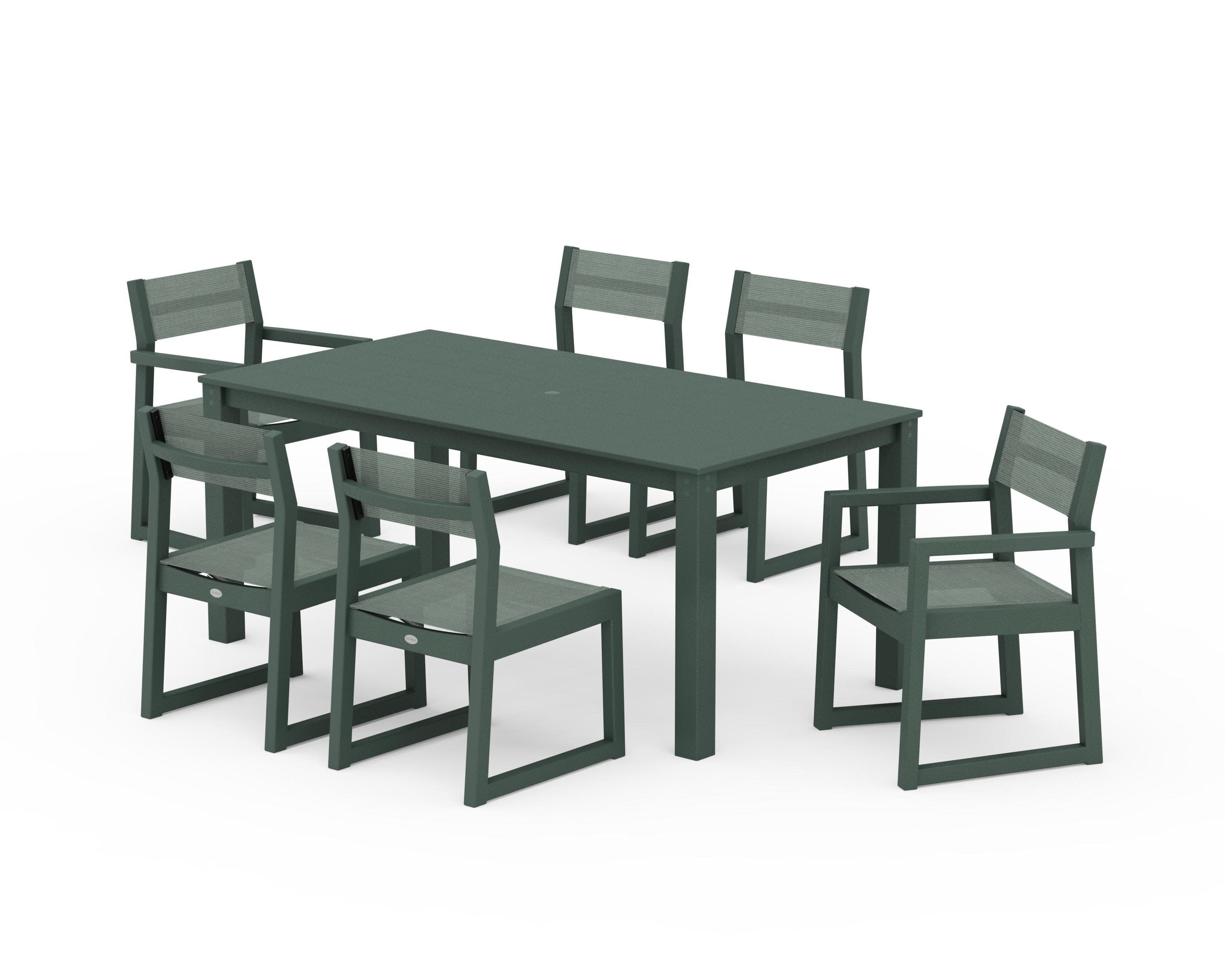 EDGE Sling 7-Piece Parsons Dining Set in Green / Dupioni Sea Mist Sling