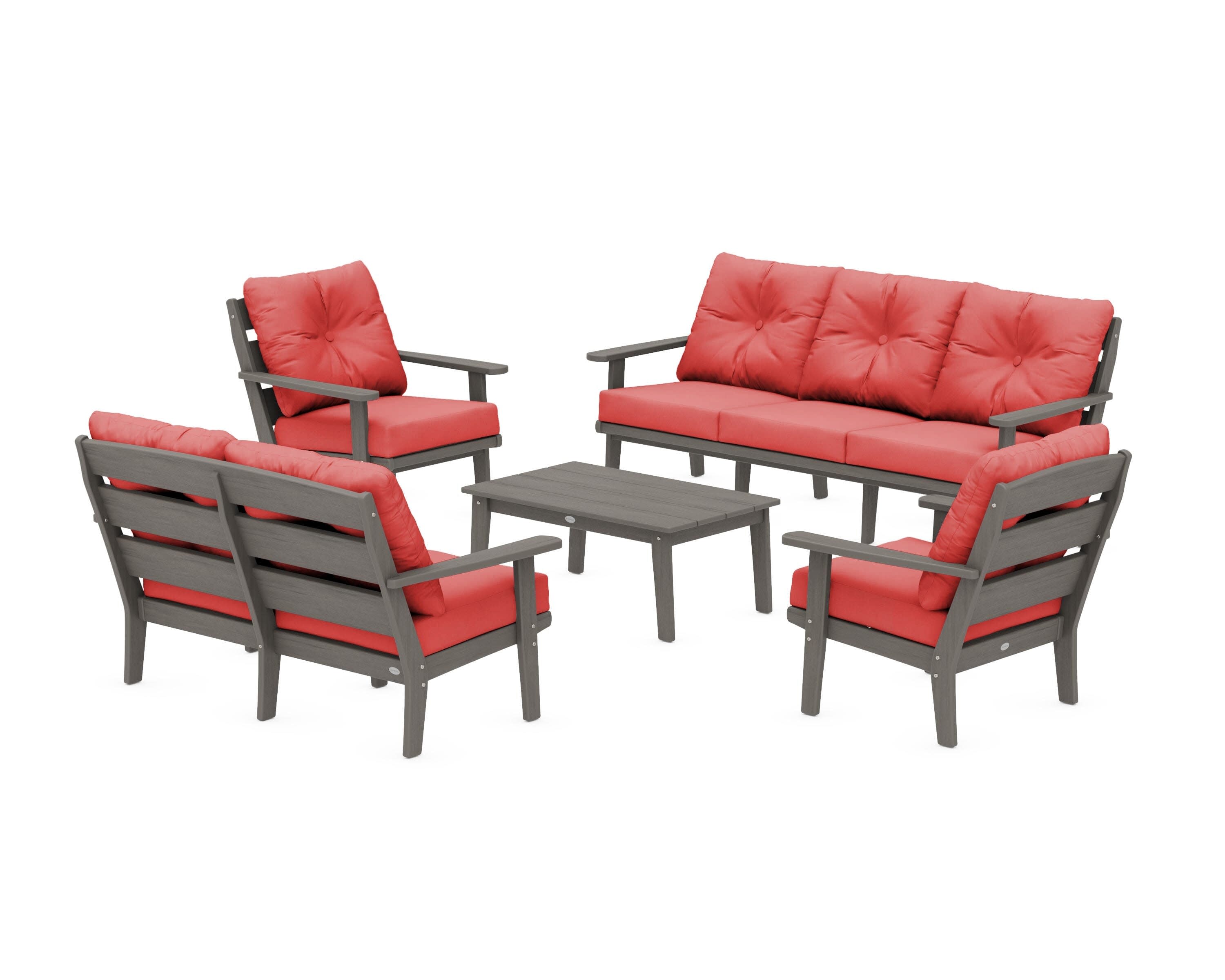 Lakeside 5-Piece Lounge Sofa Set in Driftwood / Crimson Linen