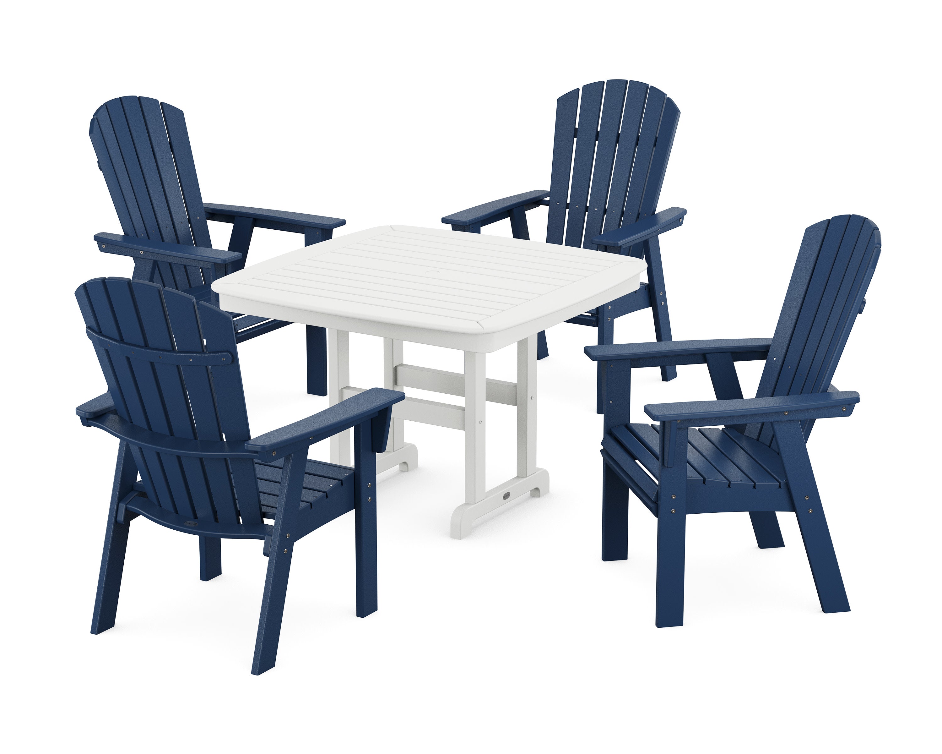 Nautical Curveback Adirondack 5-Piece Dining Set in Navy / White