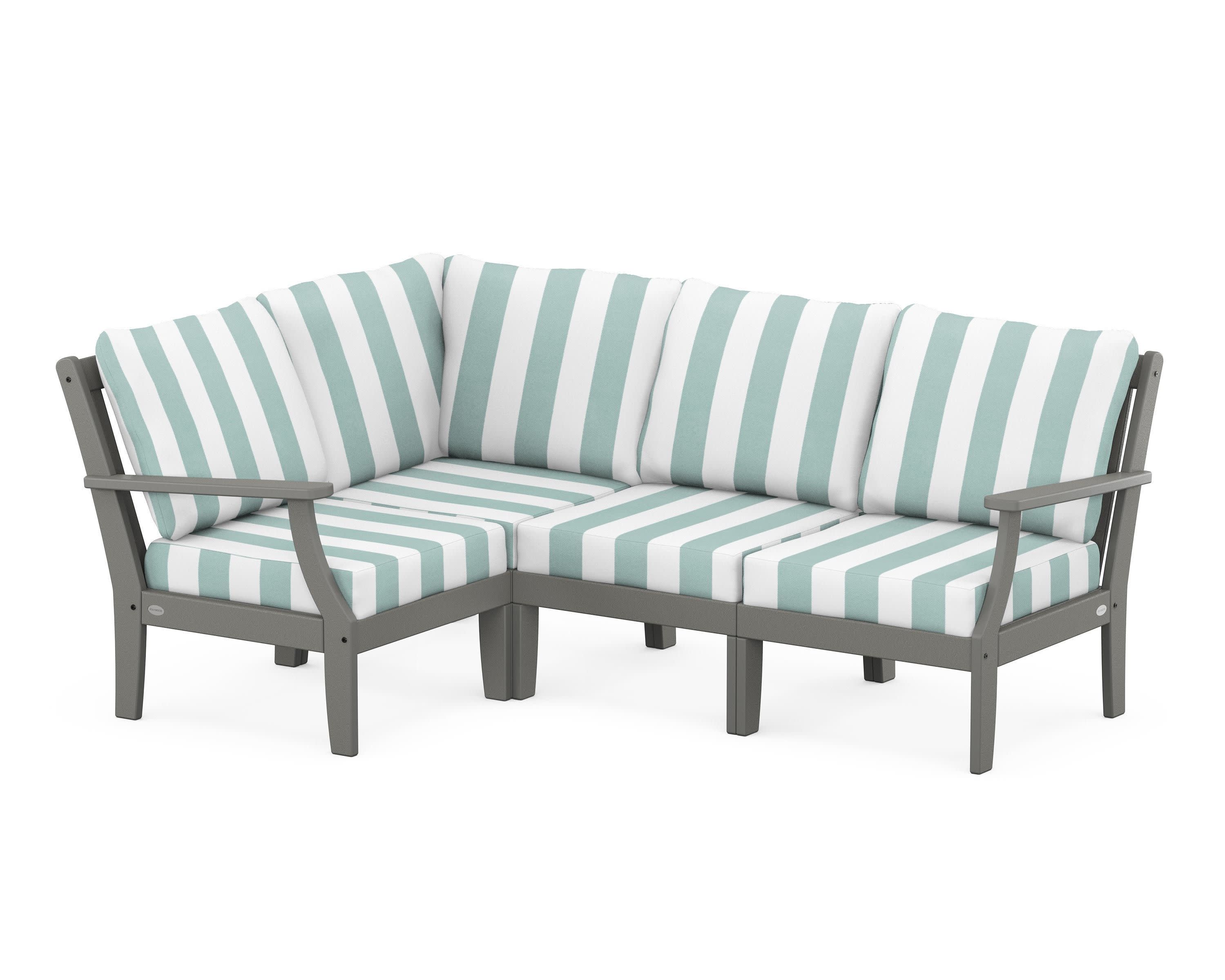 Braxton Modular 4-Piece Deep Seating Set in Slate Grey / Cabana Stripe Glacier Spa