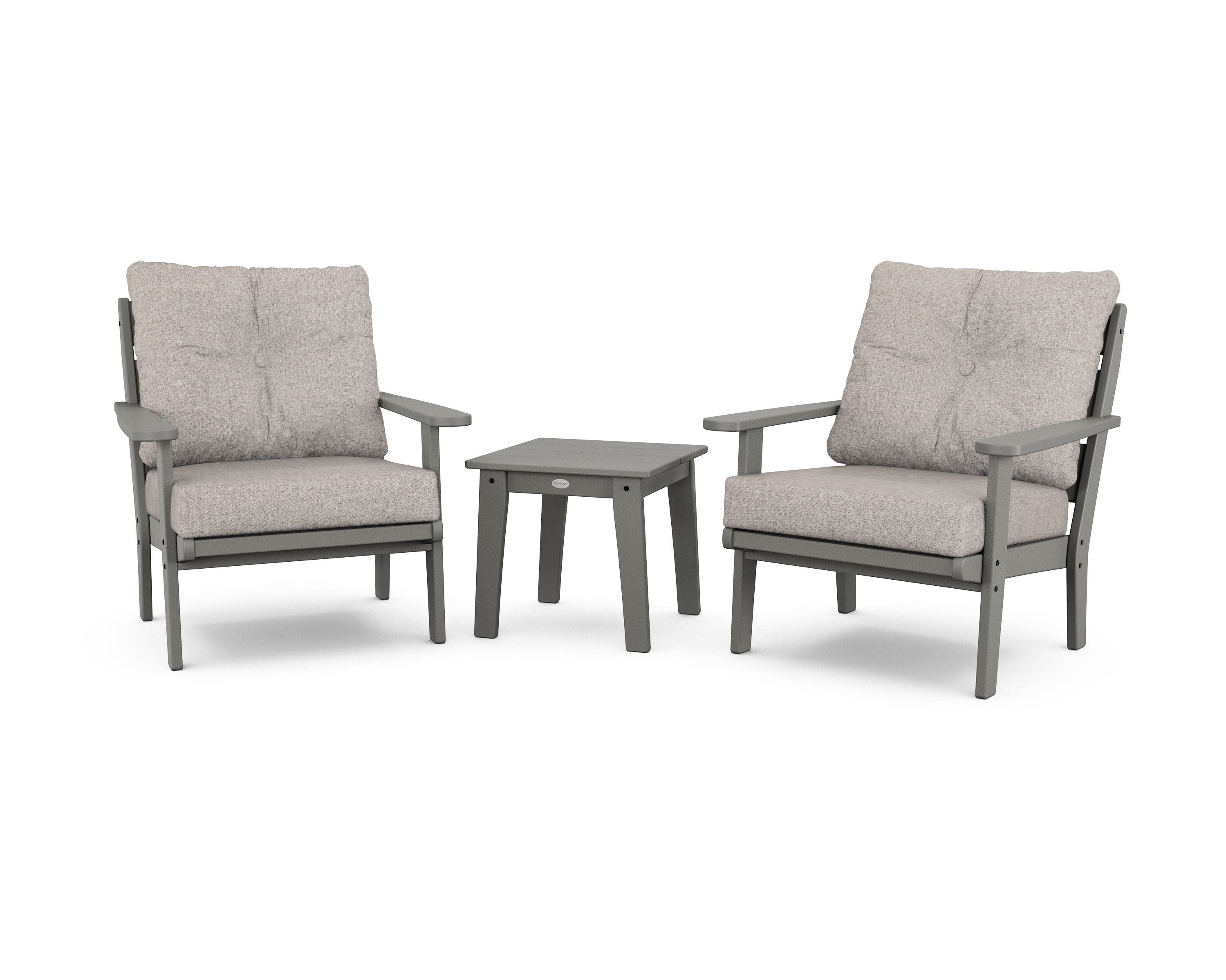 Lakeside 3-Piece Deep Seating Chair Set in Slate Grey / Weathered Tweed