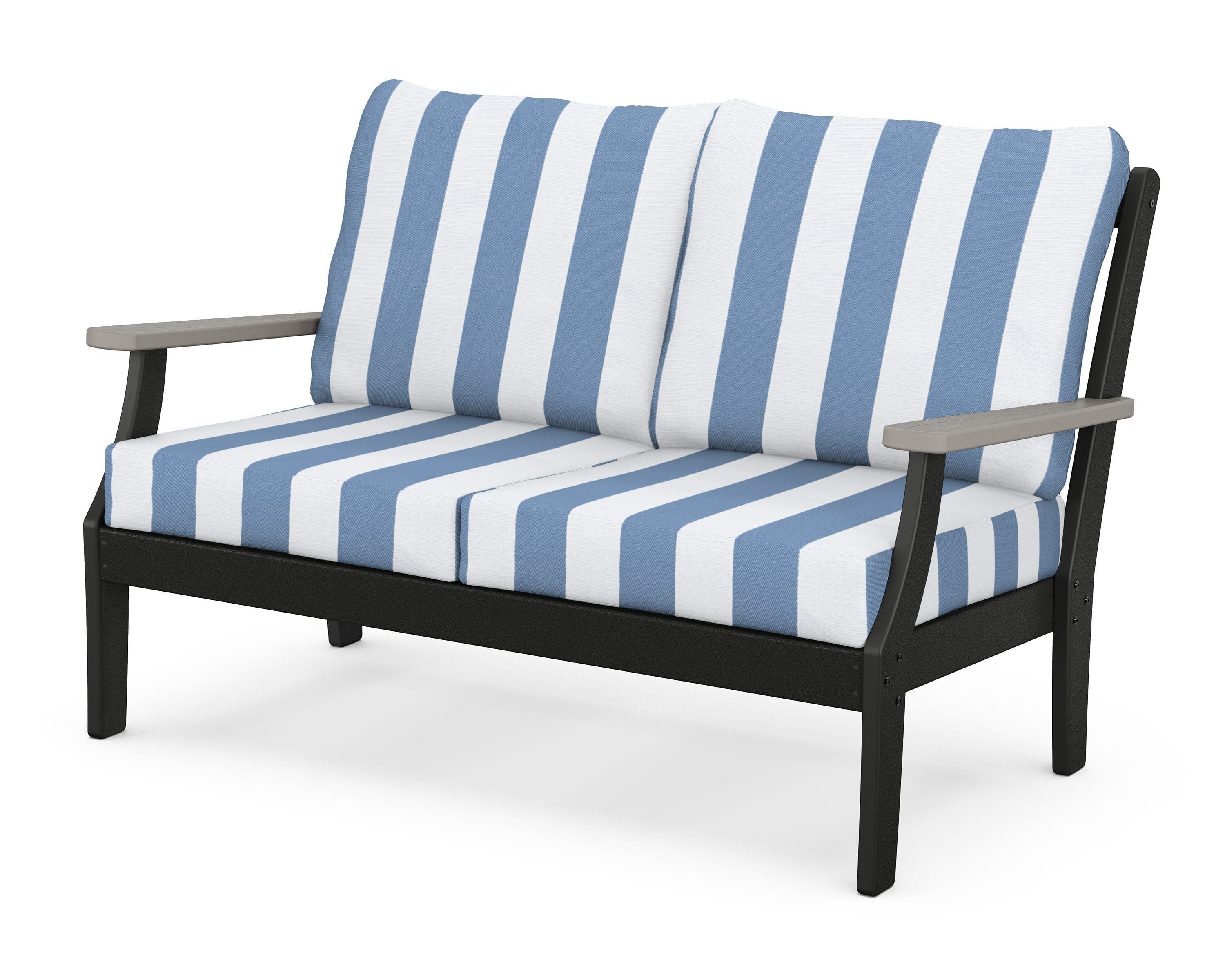 Braxton Deep Seating Loveseat in Black / Driftwood / Cabana Stripe Sky Blue