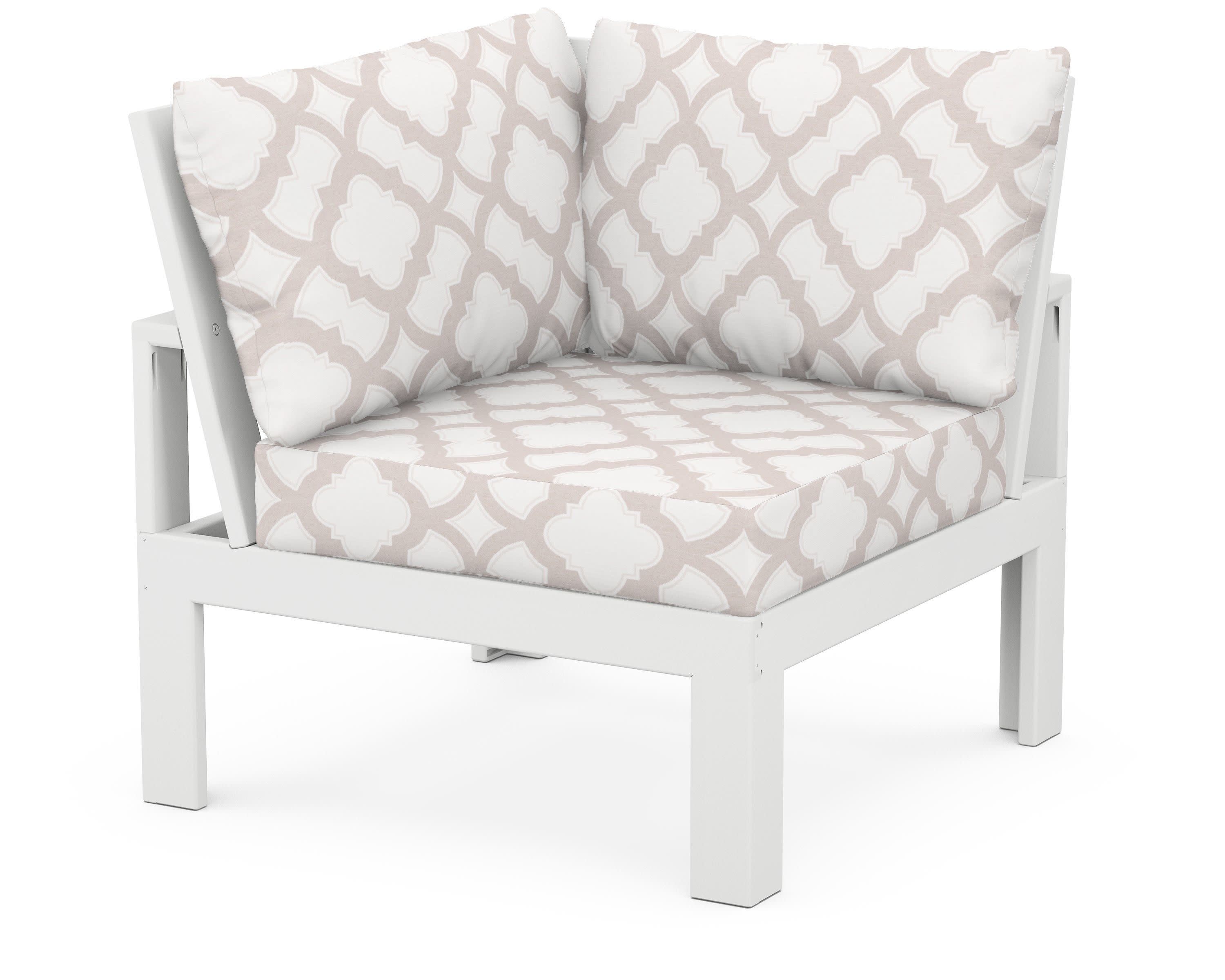 Modular Corner Chair in White / Trellis Dune Burlap