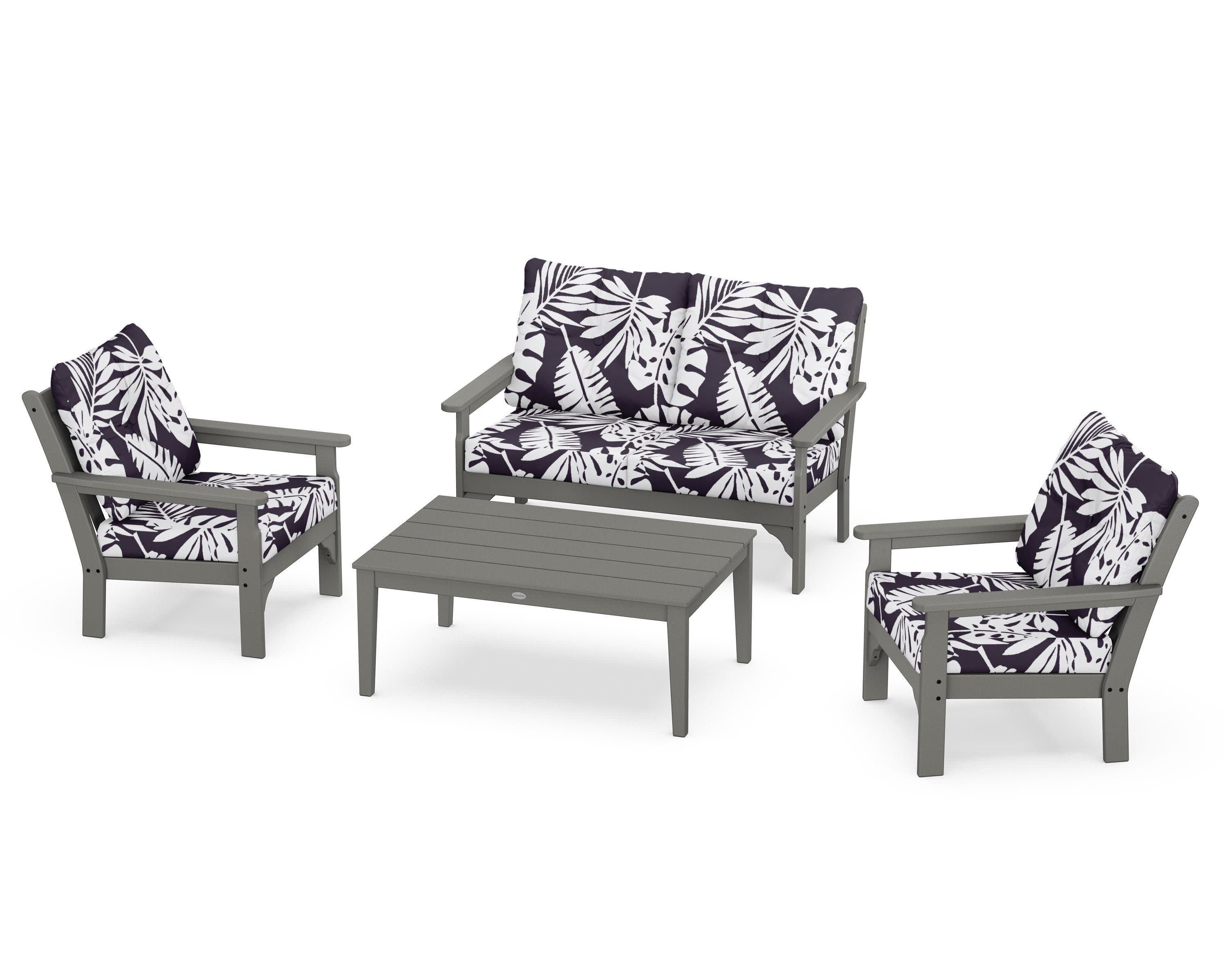 Vineyard 4-Piece Deep Seating Set in Slate Grey / Leaf Navy