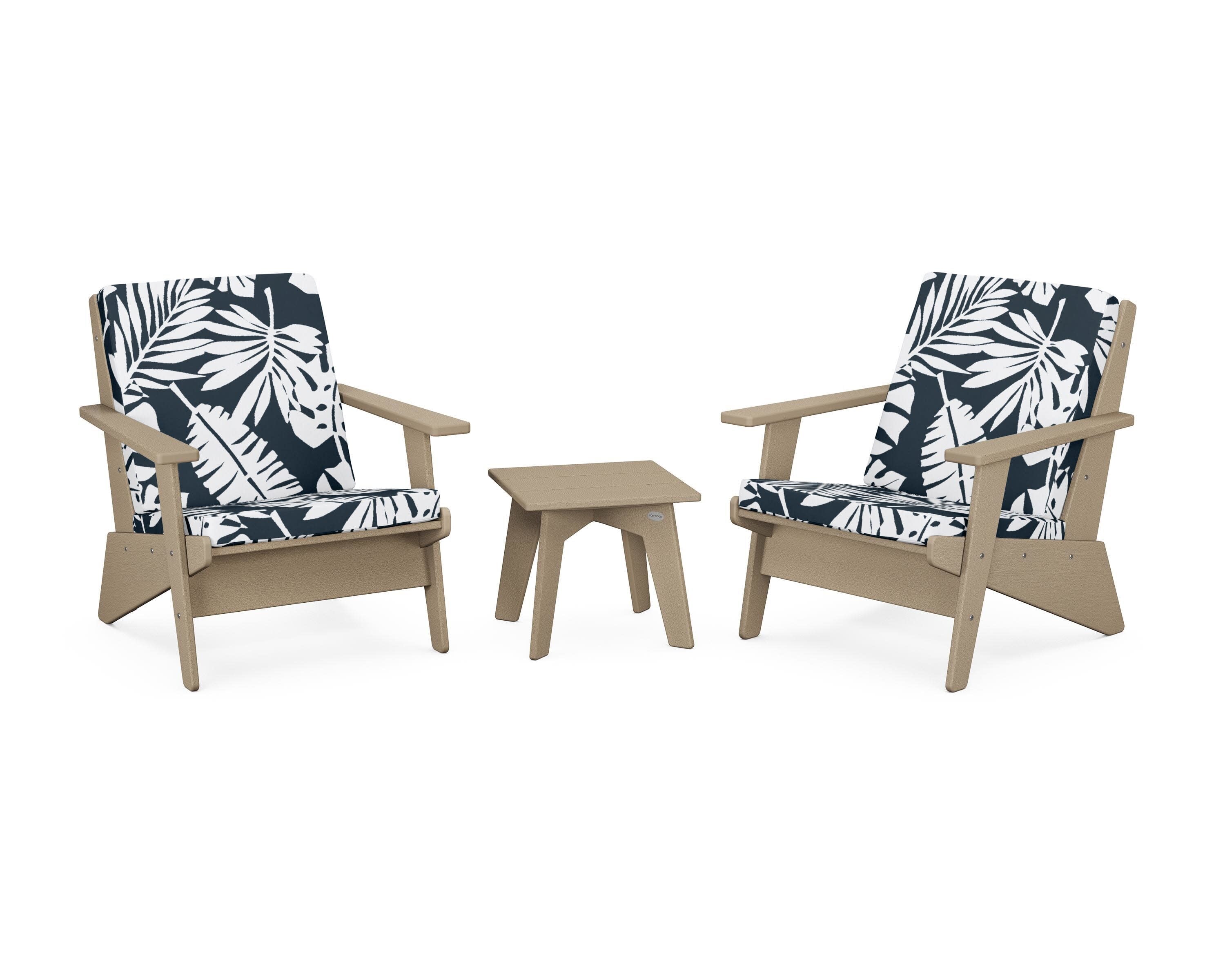 Riviera Modern Lounge 3-Piece Set in Vintage Sahara / Leaf Marine Indigo