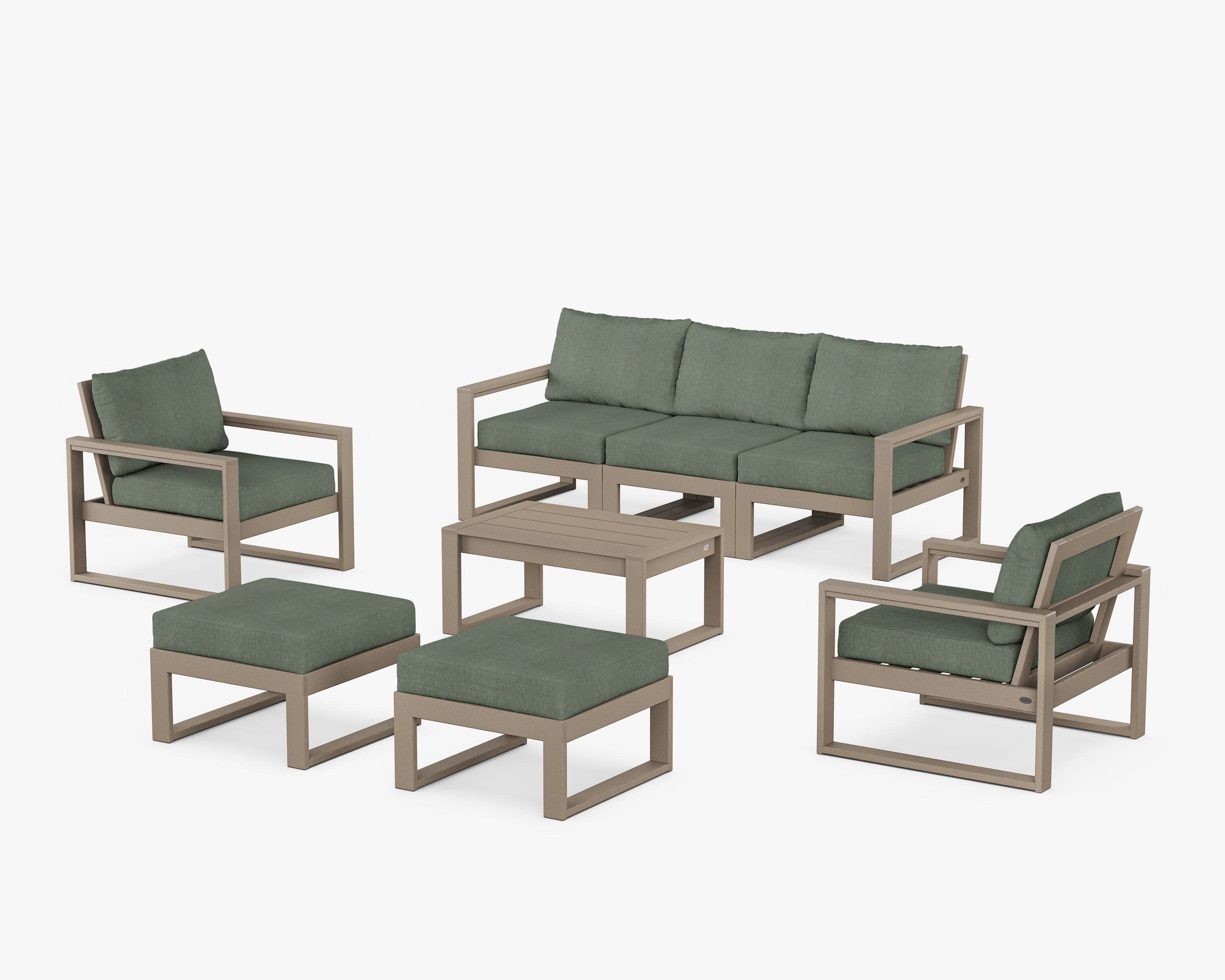 EDGE Sectional 8-Piece Lounge Sofa Set in Vintage Sahara / Cast Sage