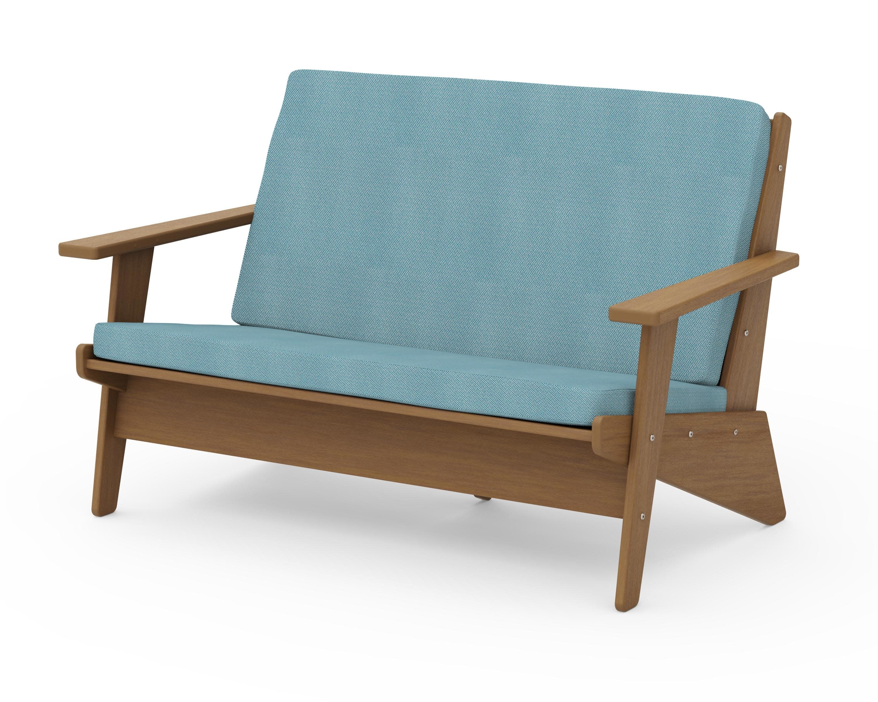 Riviera Modern Lounge Loveseat in Natural / Lattice Sky Blue