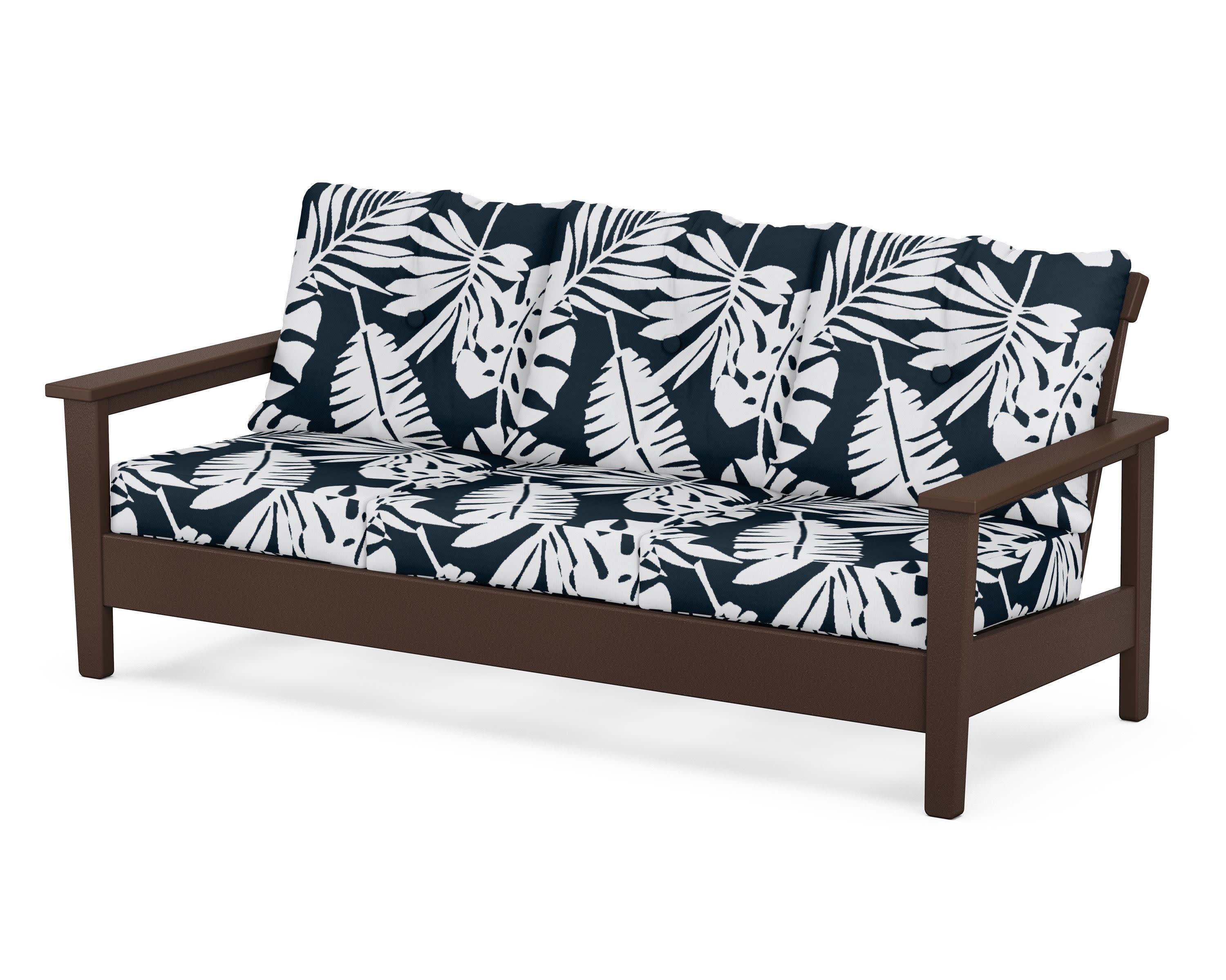 Prescott Deep Seating Sofa in Mahogany / Leaf Marine Indigo