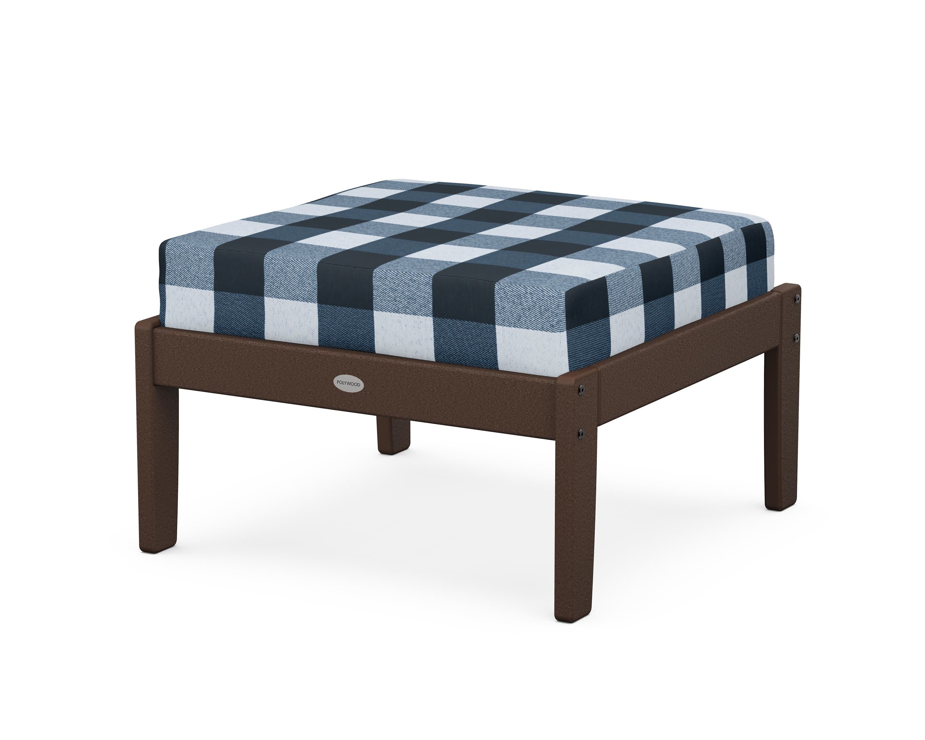 Braxton Deep Seating Ottoman in Mahogany / Buffalo Plaid Marine Indigo