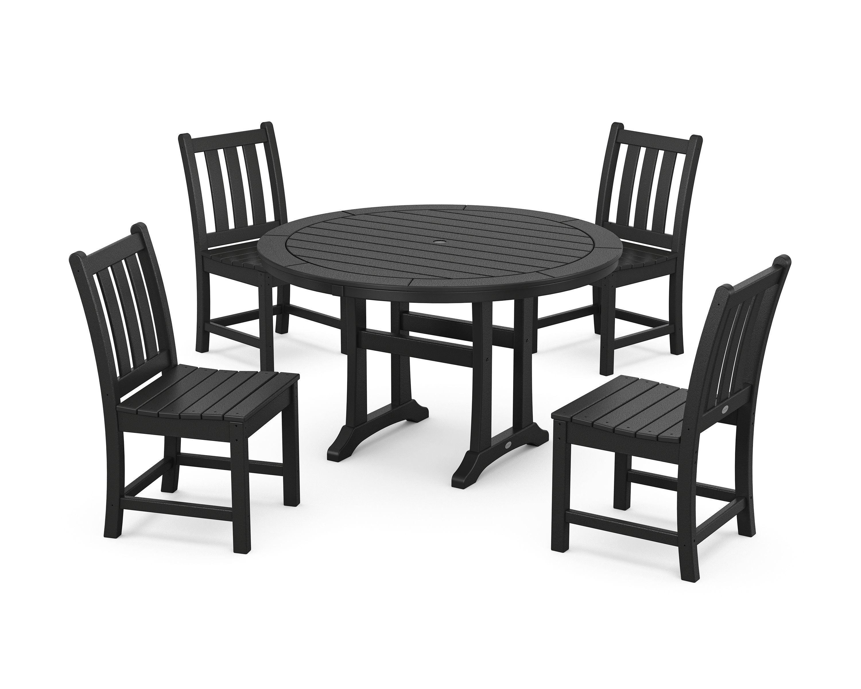 Traditional Garden Side Chair 5-Piece Round Dining Set With Trestle Legs in Black