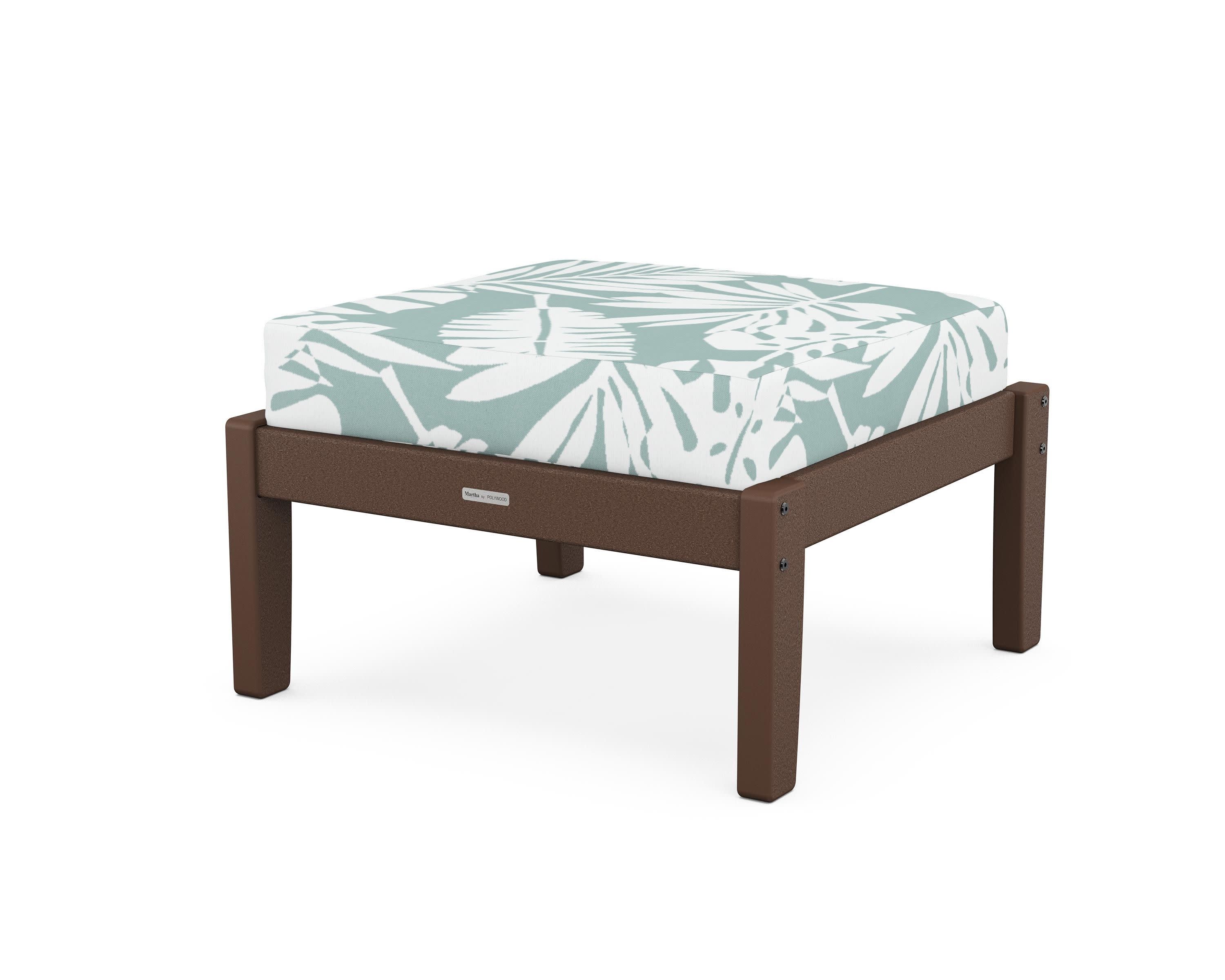 Chinoiserie Deep Seating Ottoman in Mahogany / Leaf Glacier Spa