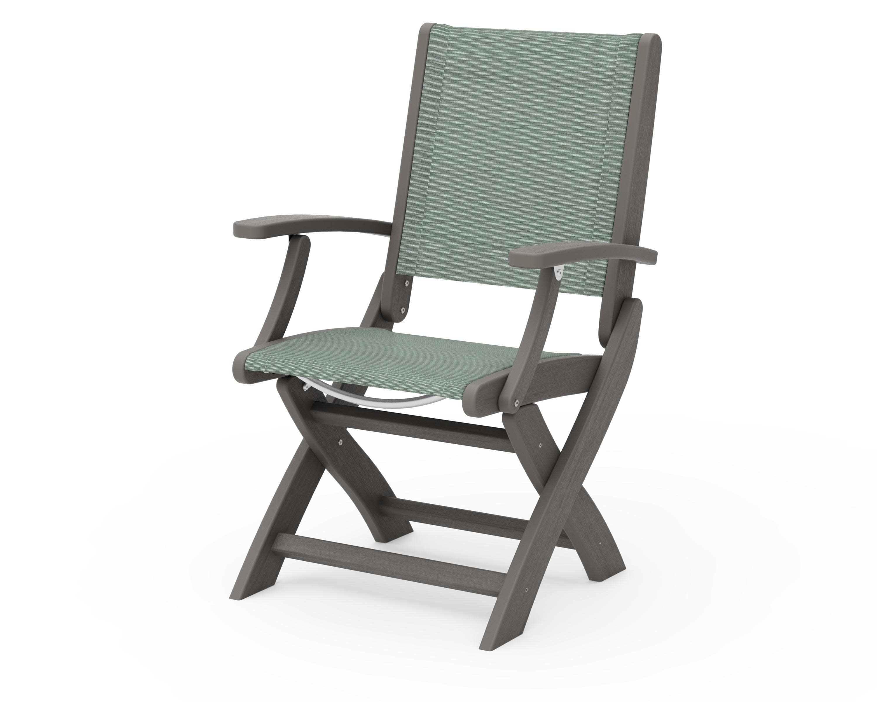 Coastal Folding Chair in Driftwood / Dupioni Sea Mist Sling