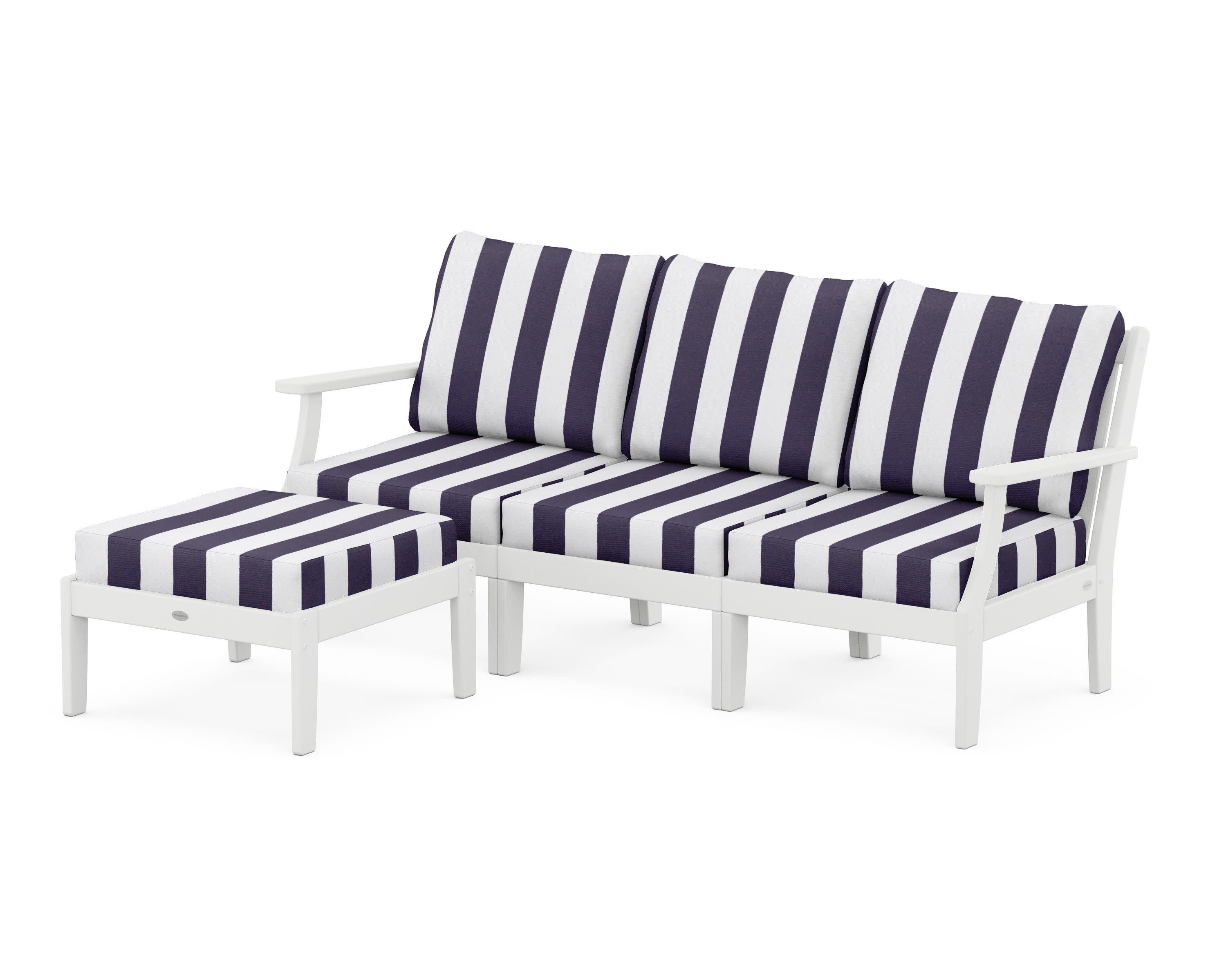 Braxton Modular 4-Piece Deep Seating Set with Ottoman in White / Cabana Stripe Navy