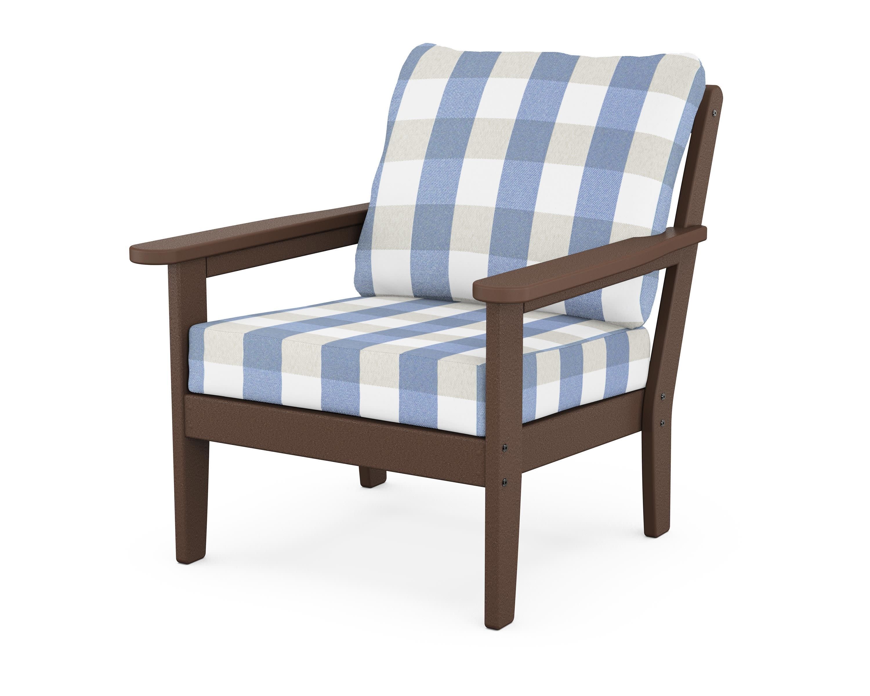 Cottage Deep Seating Chair in Mahogany / Buffalo Plaid Sky Blue