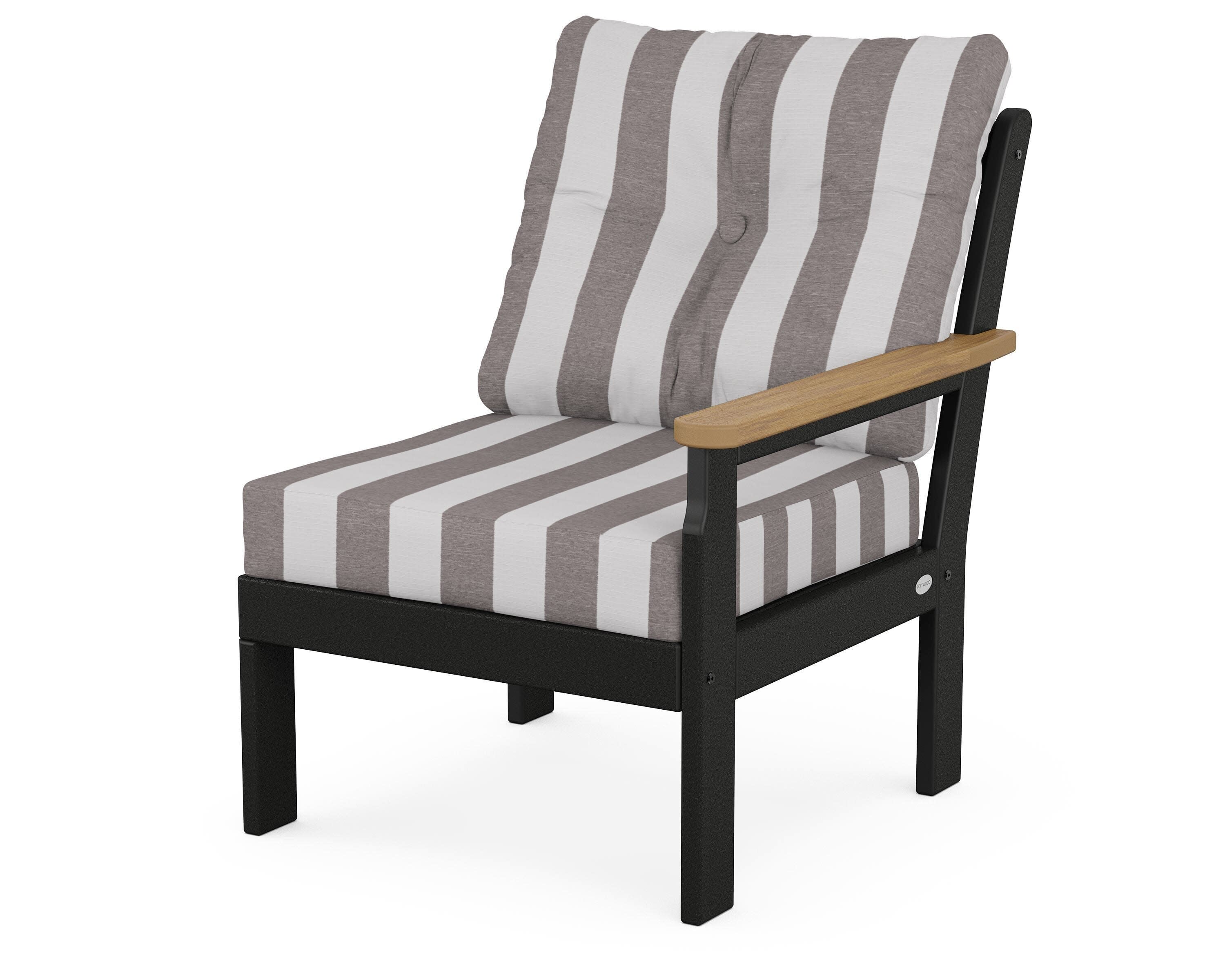 Vineyard Modular Right Arm Chair in Black / Natural / Cabana Stripe Grey Mist