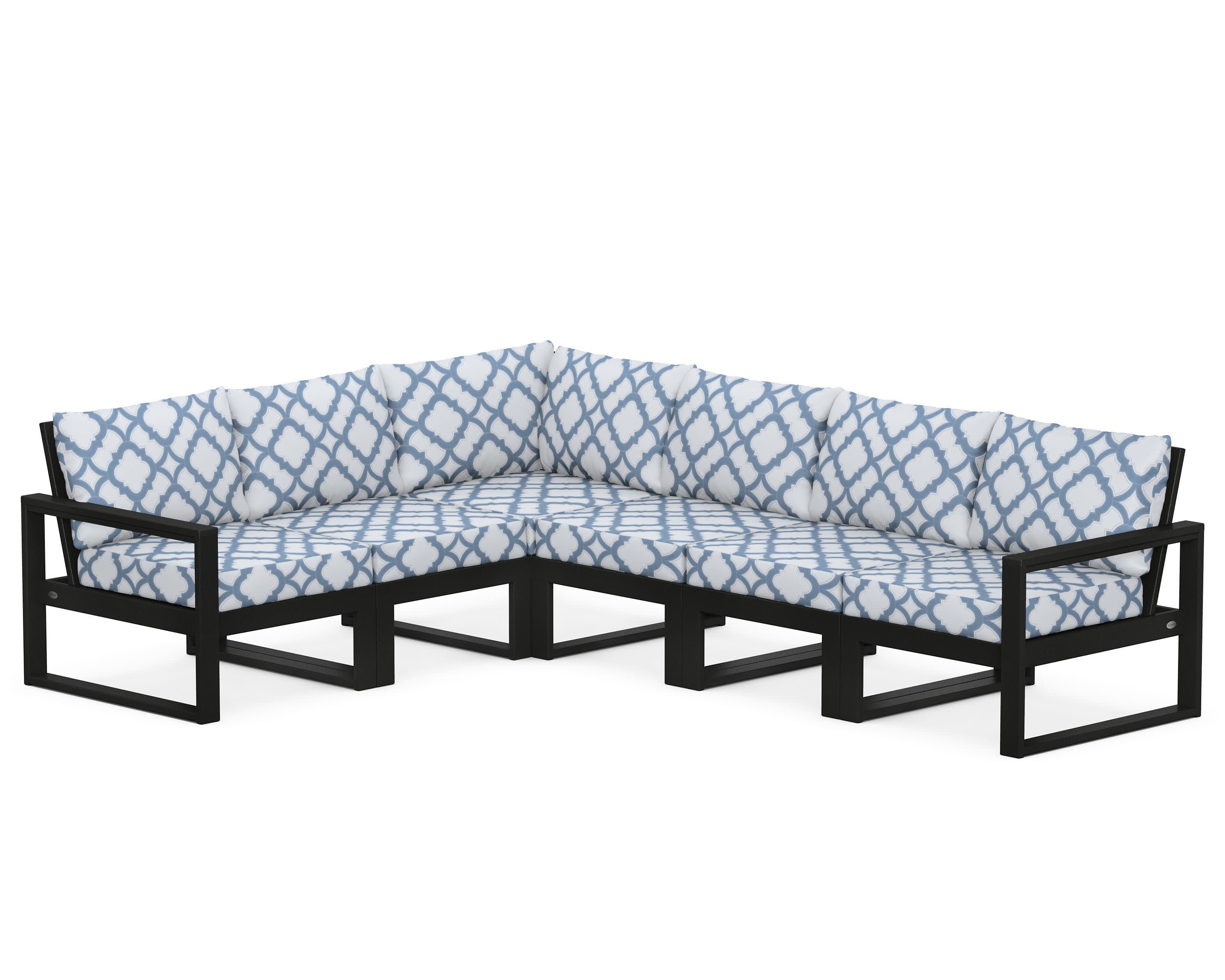 EDGE 6-Piece Modular Deep Seating Set in Black / Trellis Sky Blue