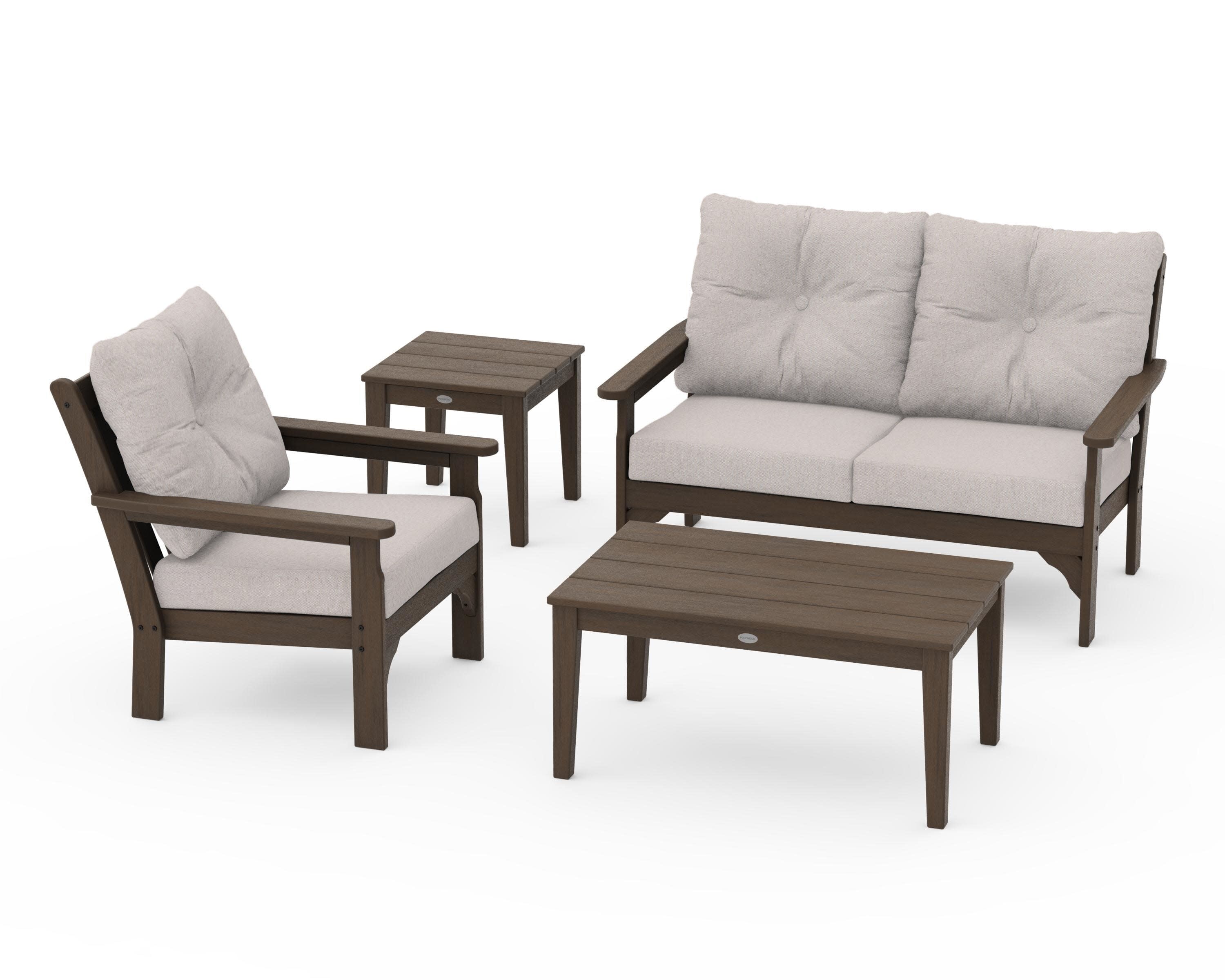 Vineyard 4-Piece Deep Seating Set in Kona / Dune Burlap