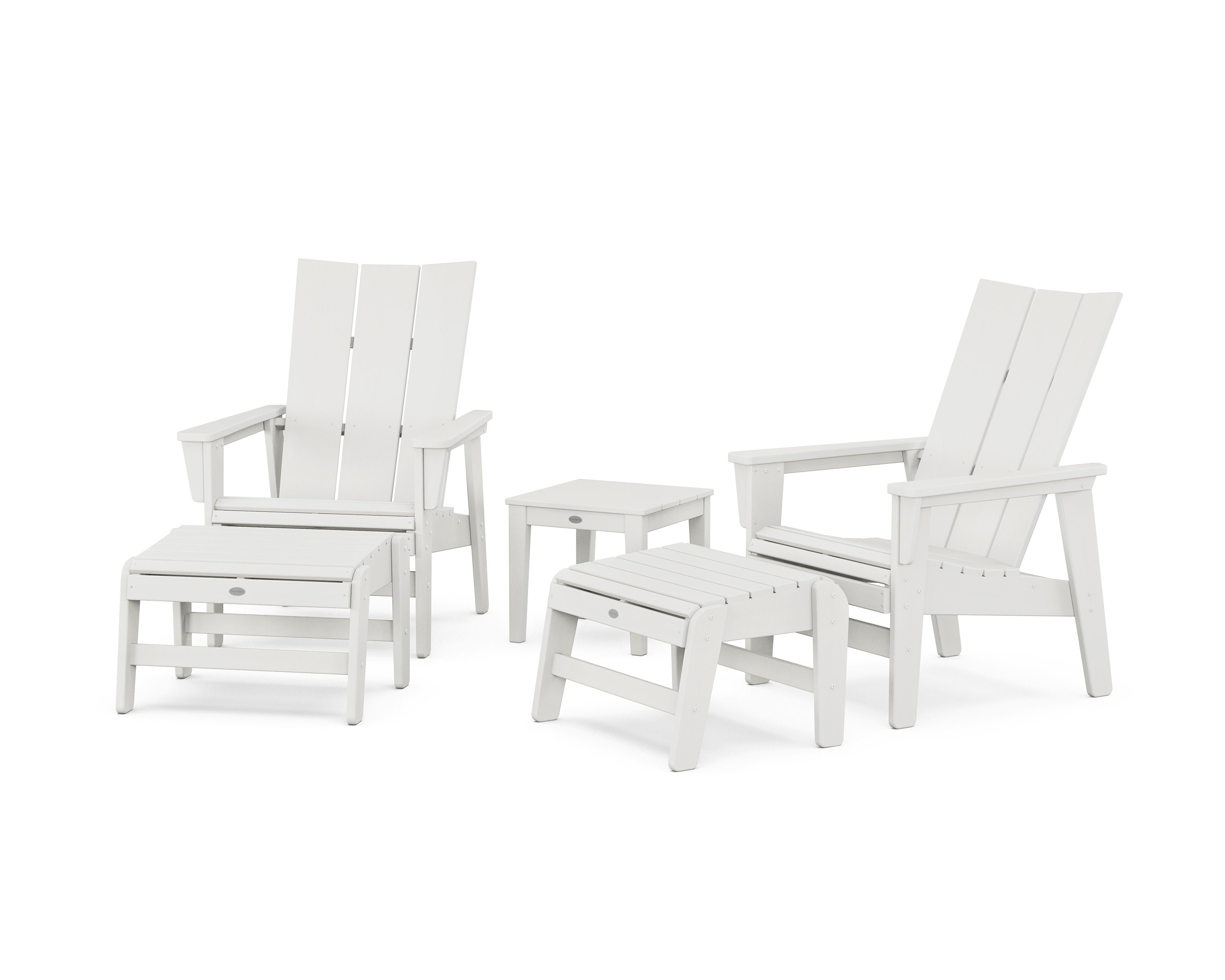 5-Piece Modern Grand Upright Adirondack Set with Ottomans and Side Table in Vintage White