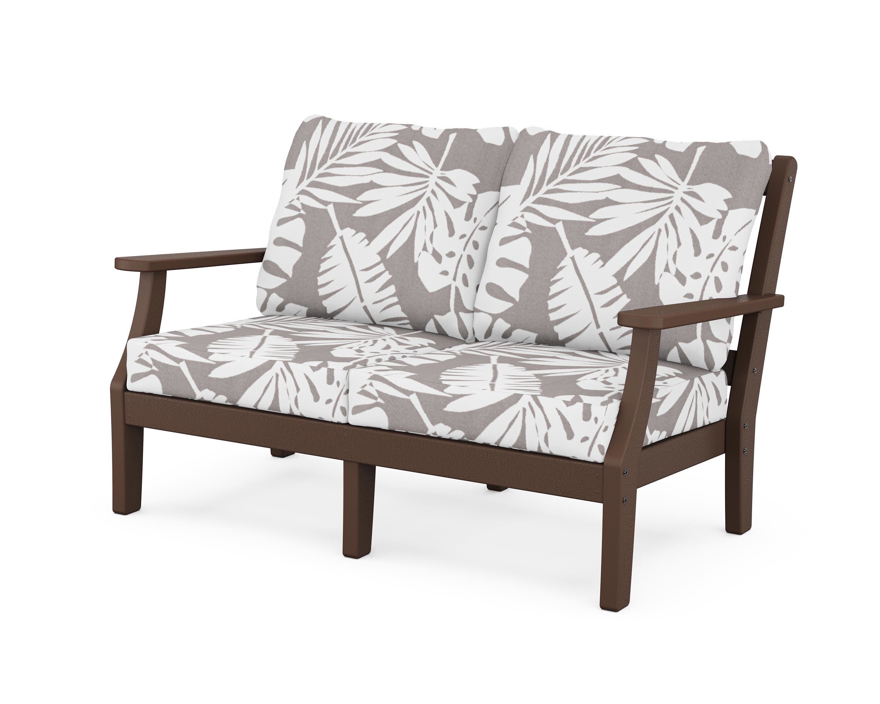 Chinoiserie Deep Seating Loveseat in Mahogany / Leaf Grey Mist