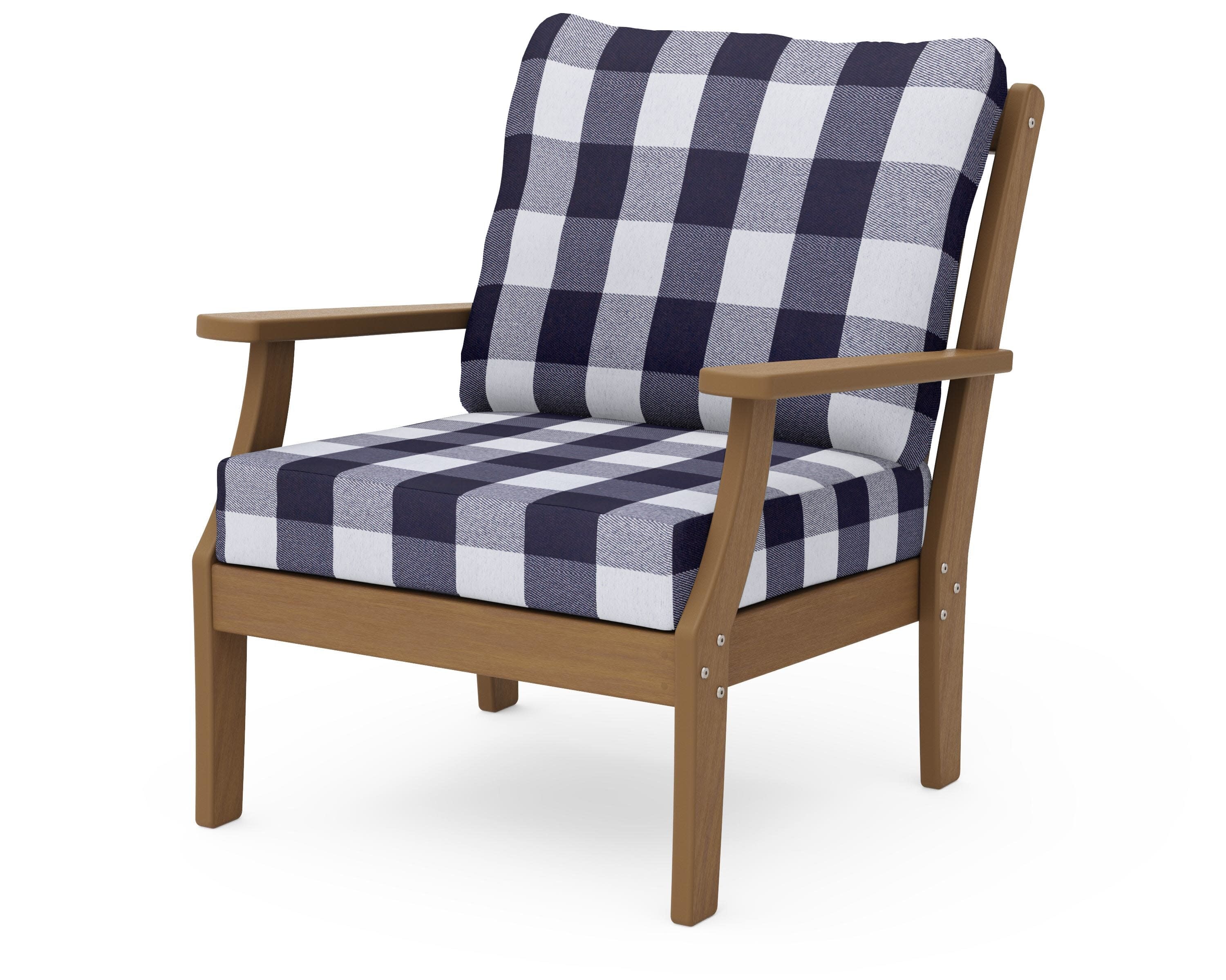 Braxton Deep Seating Chair in Natural / Buffalo Plaid Navy