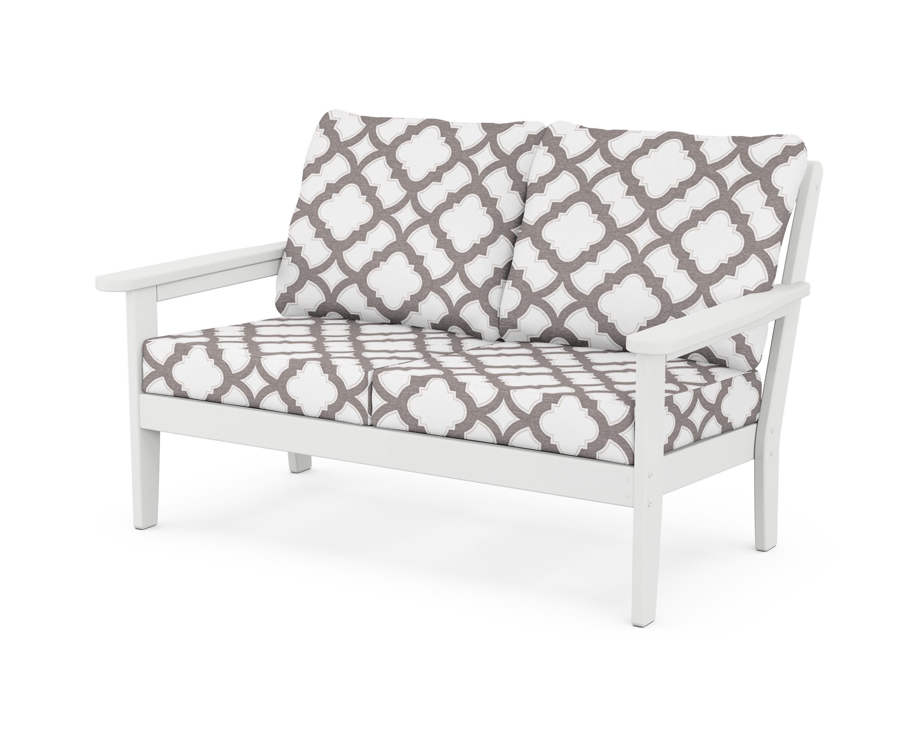 Cottage Deep Seating Loveseat in White / Trellis Grey Mist