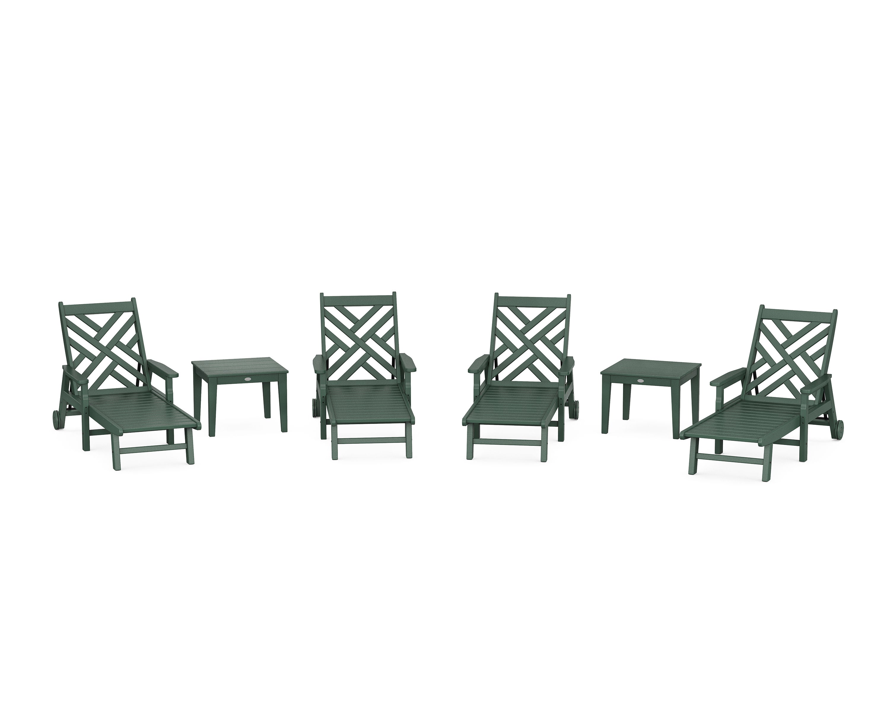 Chippendale 6-Piece Chaise Set with Arms and Wheels in Green