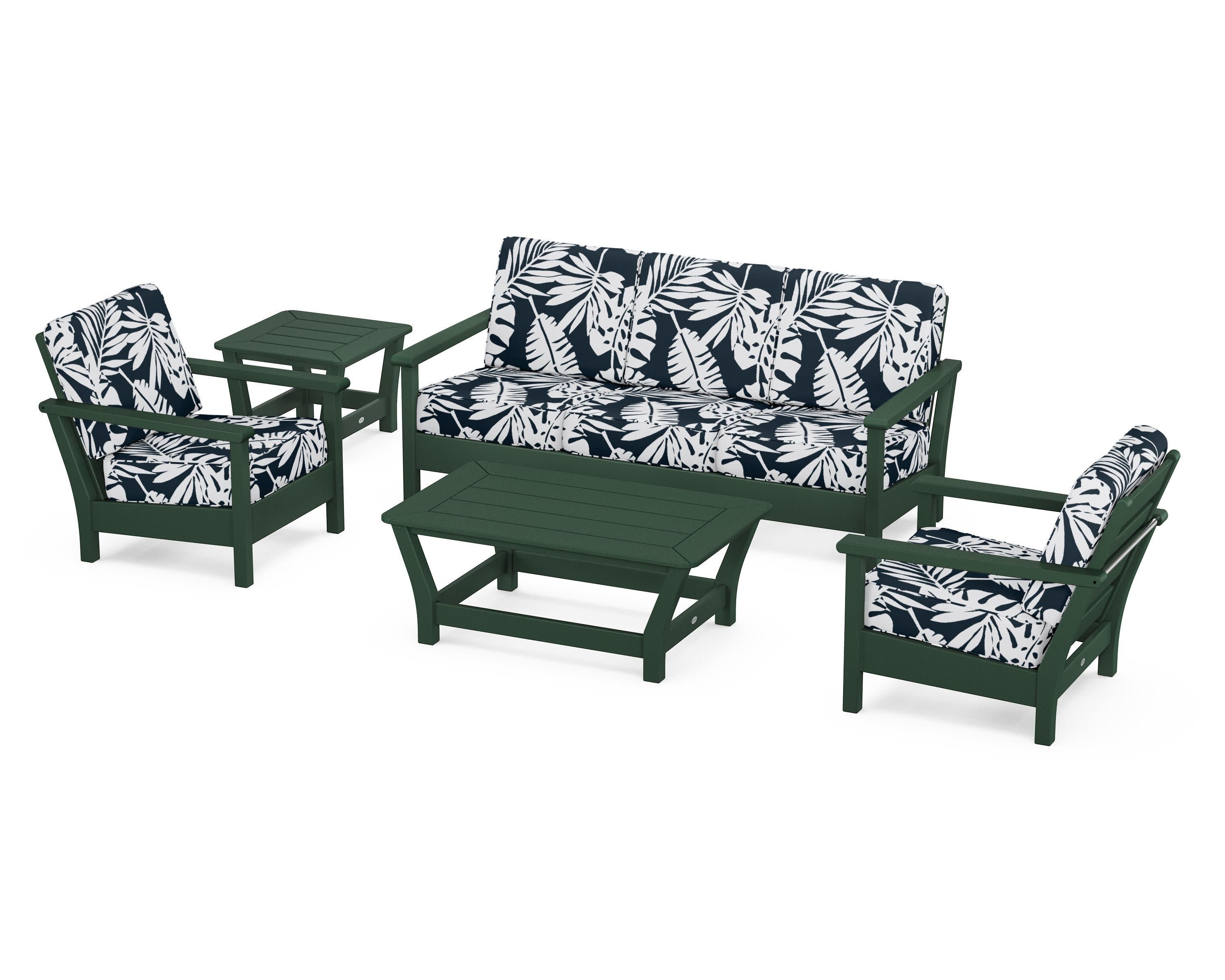 Harbour 5-Piece Deep Seating Set in Green / Leaf Marine Indigo