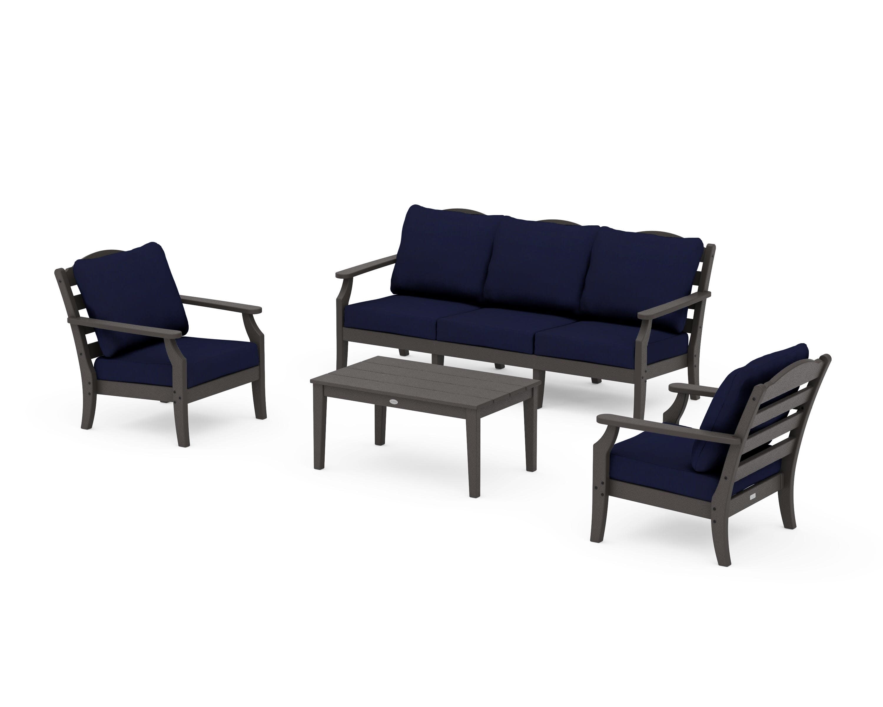 Savannah 4-Piece Deep Seating Set with Sofa in Vintage Coffee / Navy