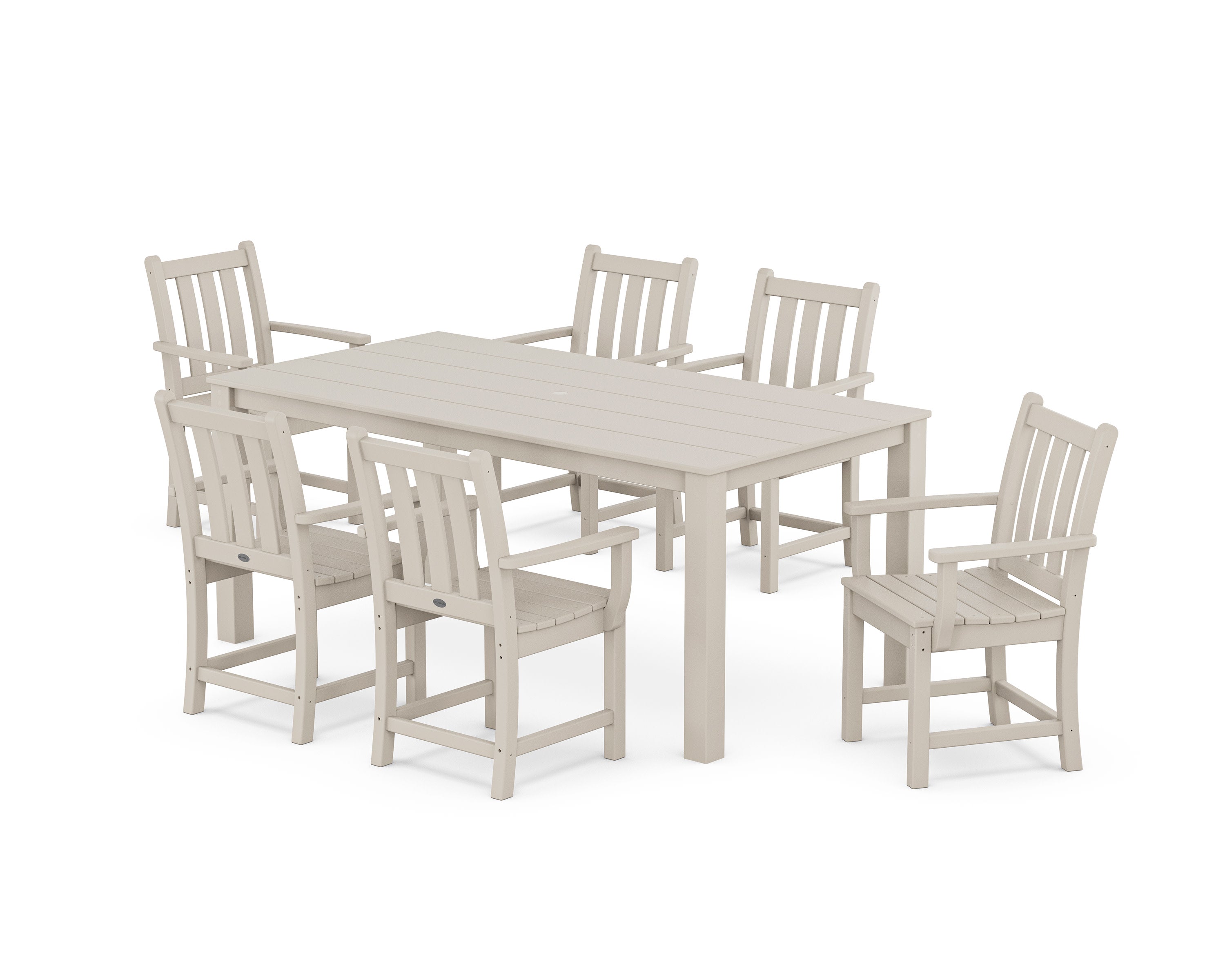 Traditional Garden Arm Chair 7-Piece Parsons Dining Set in Sand