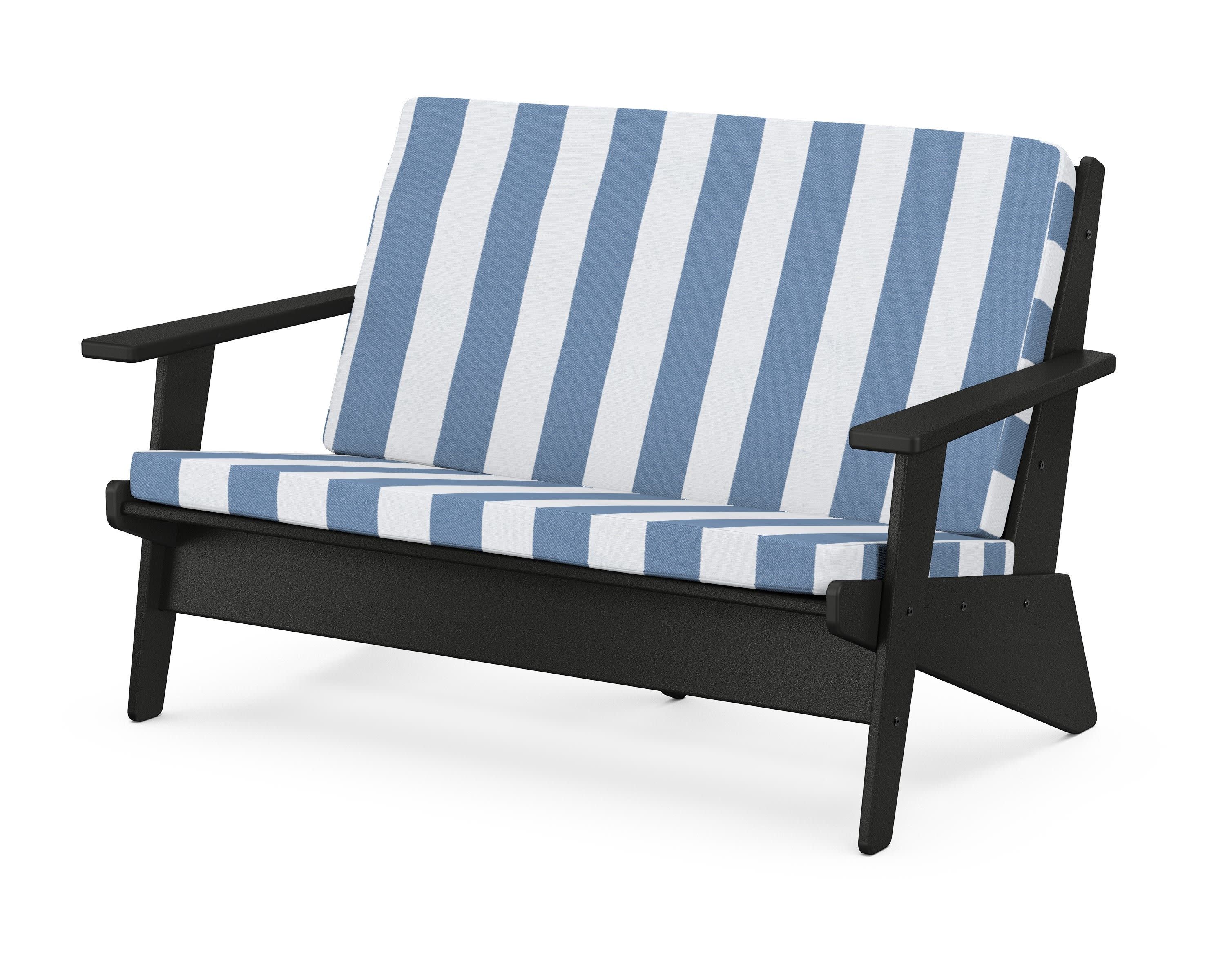 Riviera Modern Lounge Loveseat in Black / Cabana Stripe Sky Blue