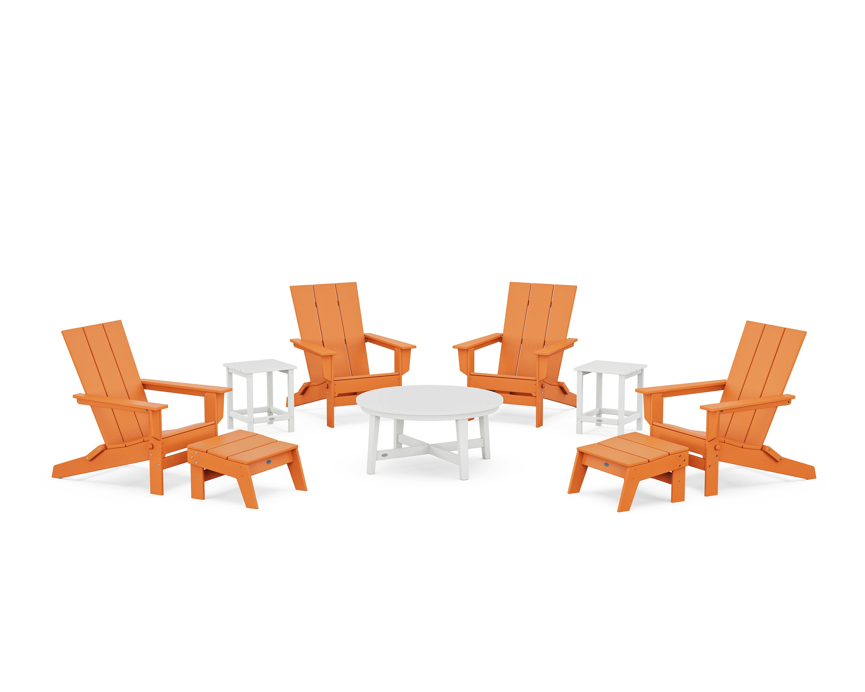 Modern Studio Folding Adirondack 9-Piece Conversation Set in Tangerine / White
