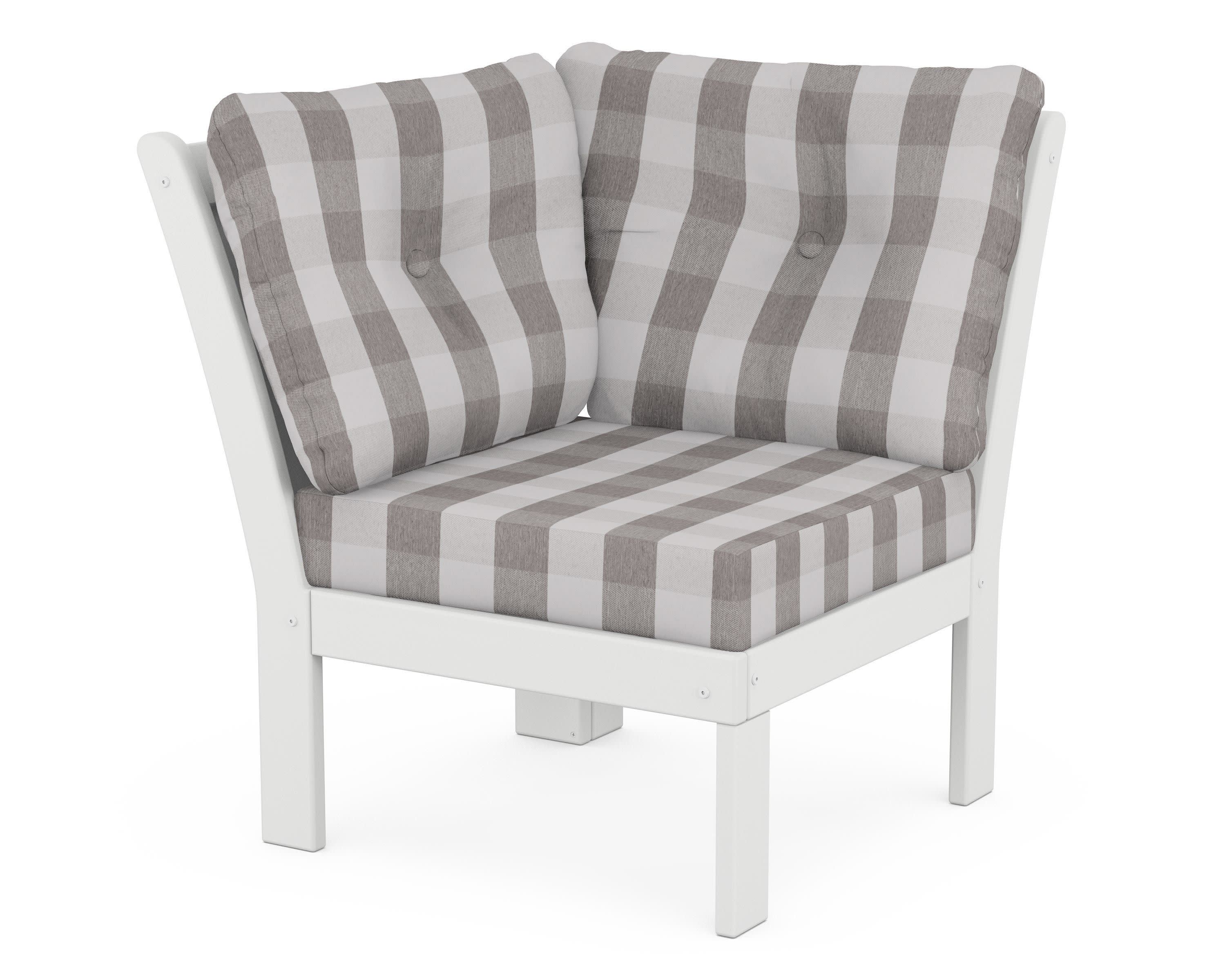 Vineyard Modular Corner Chair in White / Buffalo Plaid Grey Mist
